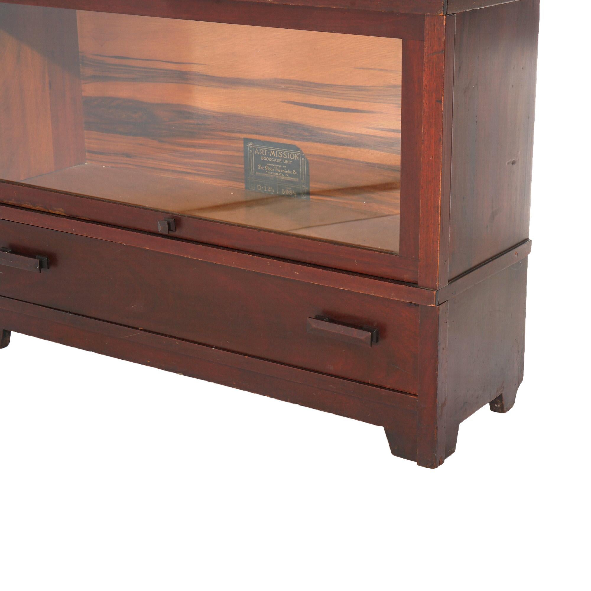 ***Inquire About Reduced In-House Delivery Rates - Reliable Professional Service & Fully Insured***
Antique Mission Arts & Crafts Globe Wernicke Stack Barrister Bookcase with Pull Out Glass Doors, Lower Long Drawer and Raised on Block Feet