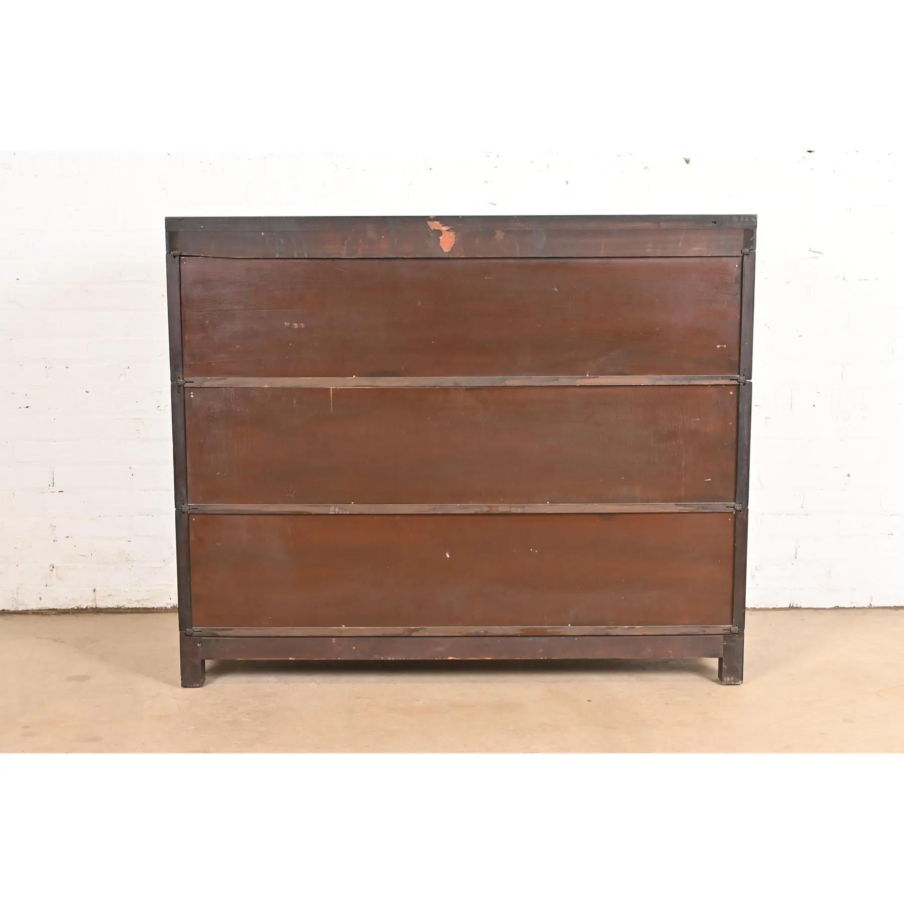 Antique Mission Arts & Crafts Mahogany Three-Stack Barrister Bookcase by Gunn For Sale 3