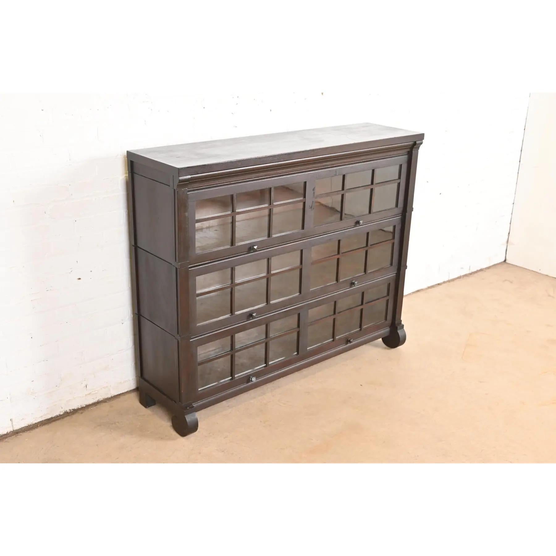 American Antique Mission Arts & Crafts Mahogany Three-Stack Barrister Bookcase by Gunn For Sale