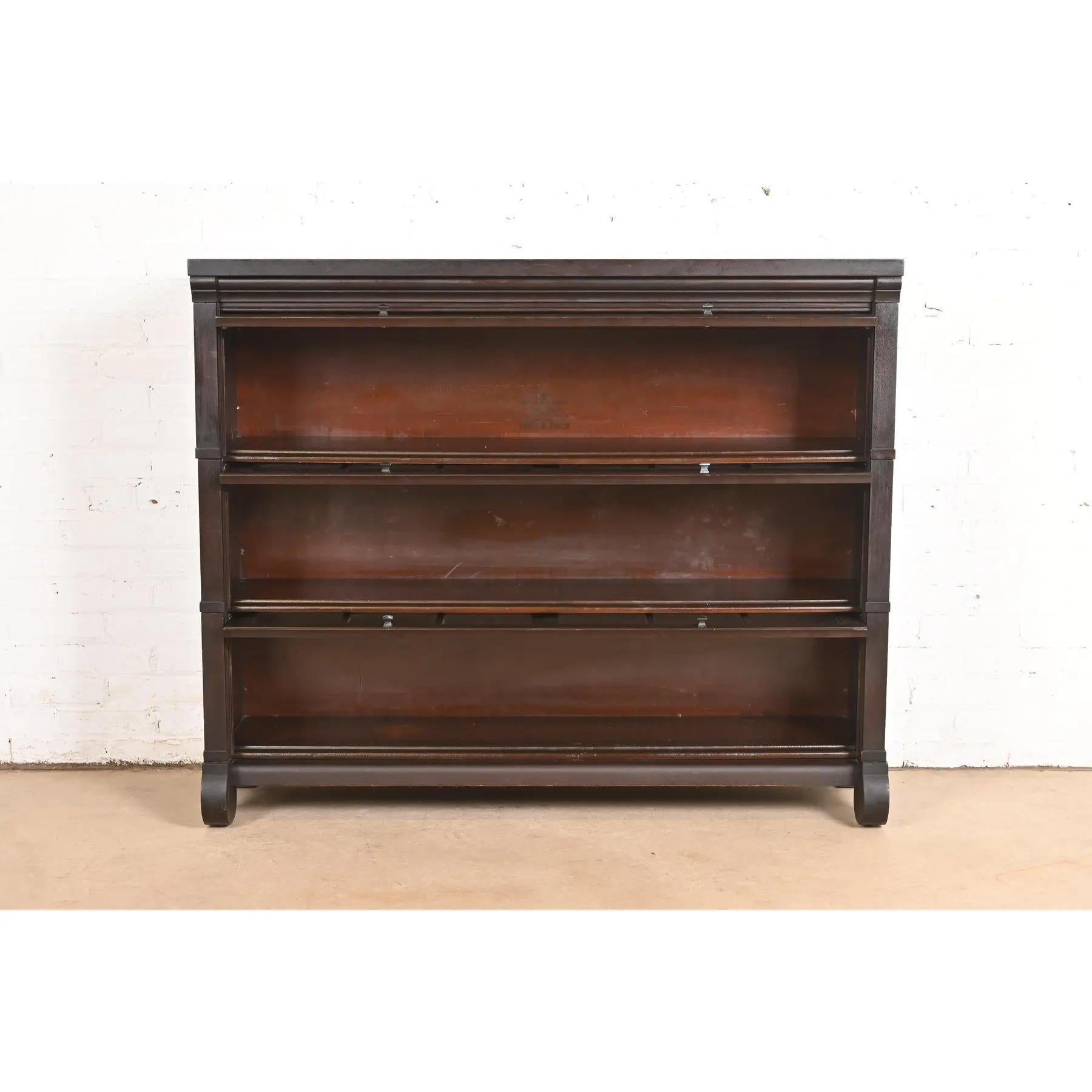 Early 20th Century Antique Mission Arts & Crafts Mahogany Three-Stack Barrister Bookcase by Gunn For Sale