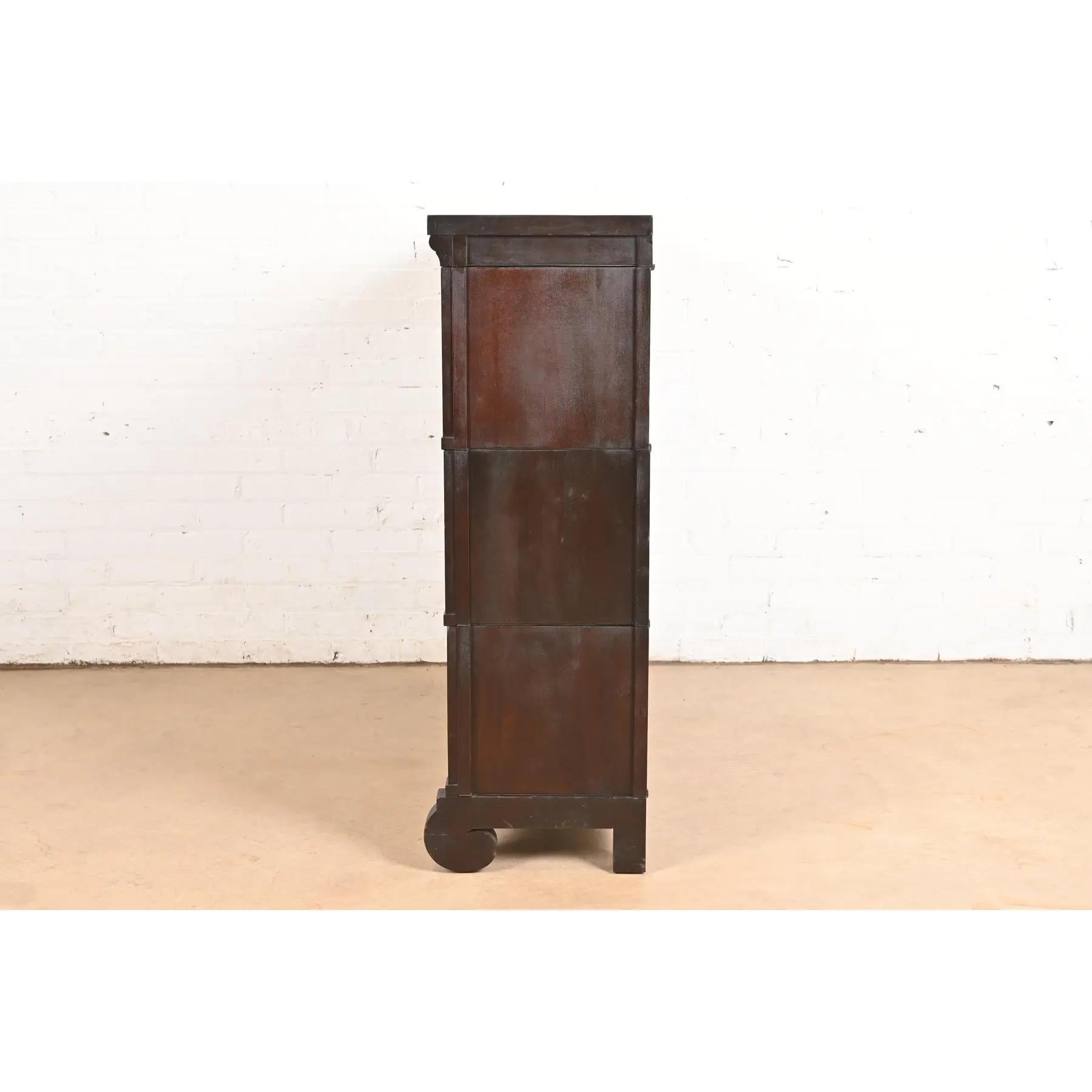 Antique Mission Arts & Crafts Mahogany Three-Stack Barrister Bookcase by Gunn For Sale 2