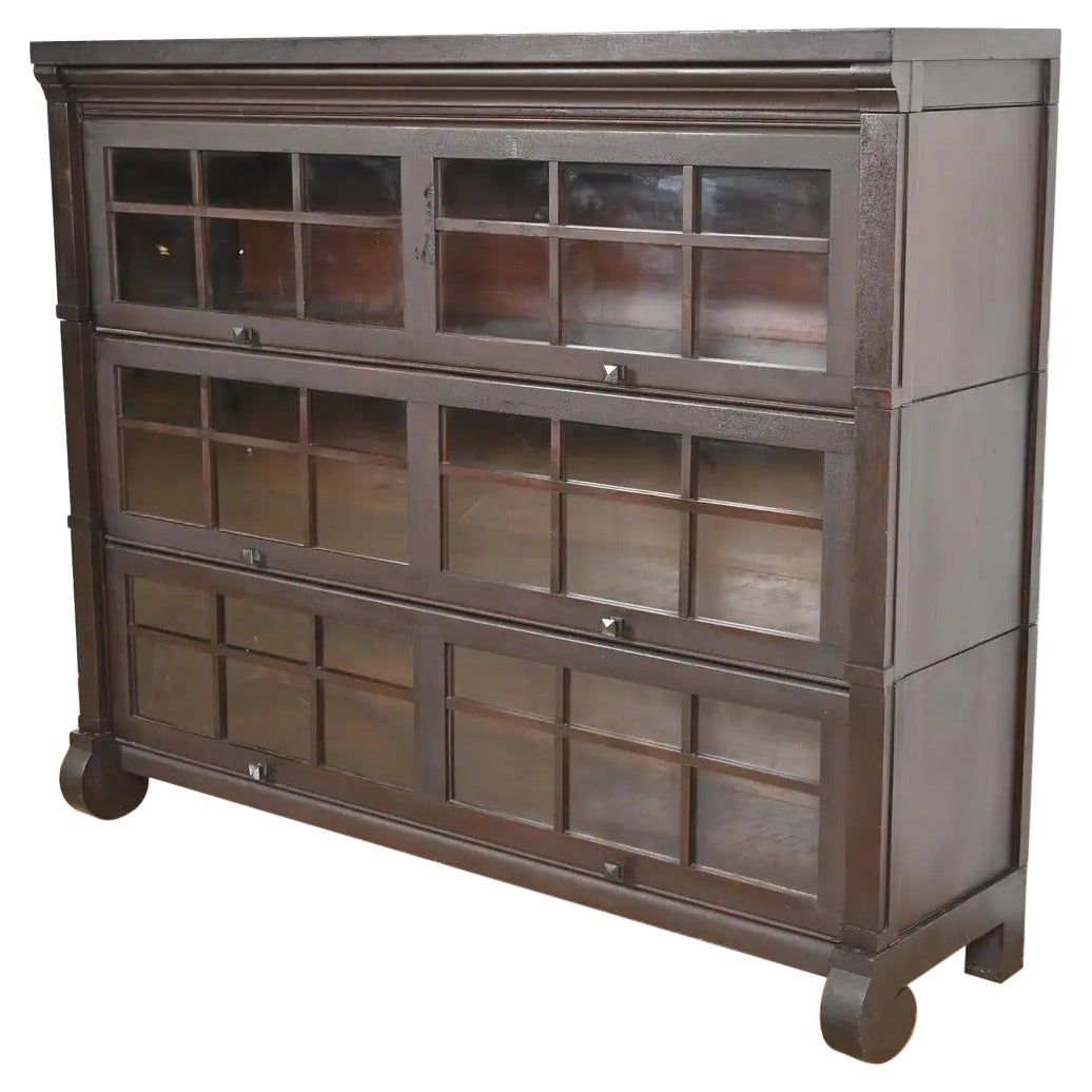 Antique Mission Arts & Crafts Mahogany Three-Stack Barrister Bookcase by Gunn For Sale
