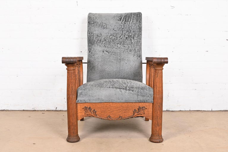 Antique Mission Arts and Crafts Oak and Leather Reclining Morris Chair