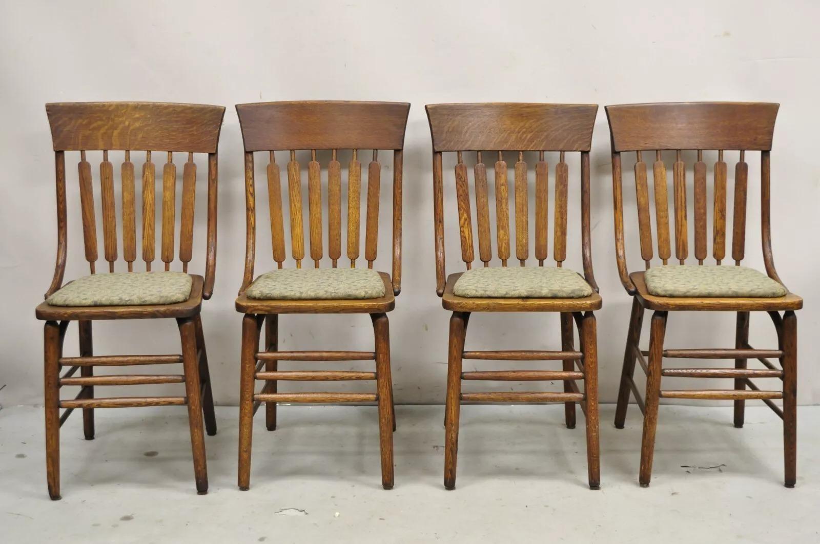 Antique Mission Arts & Crafts Oak Bentwood Slat Back Dining Chairs - Set of 4 For Sale 6