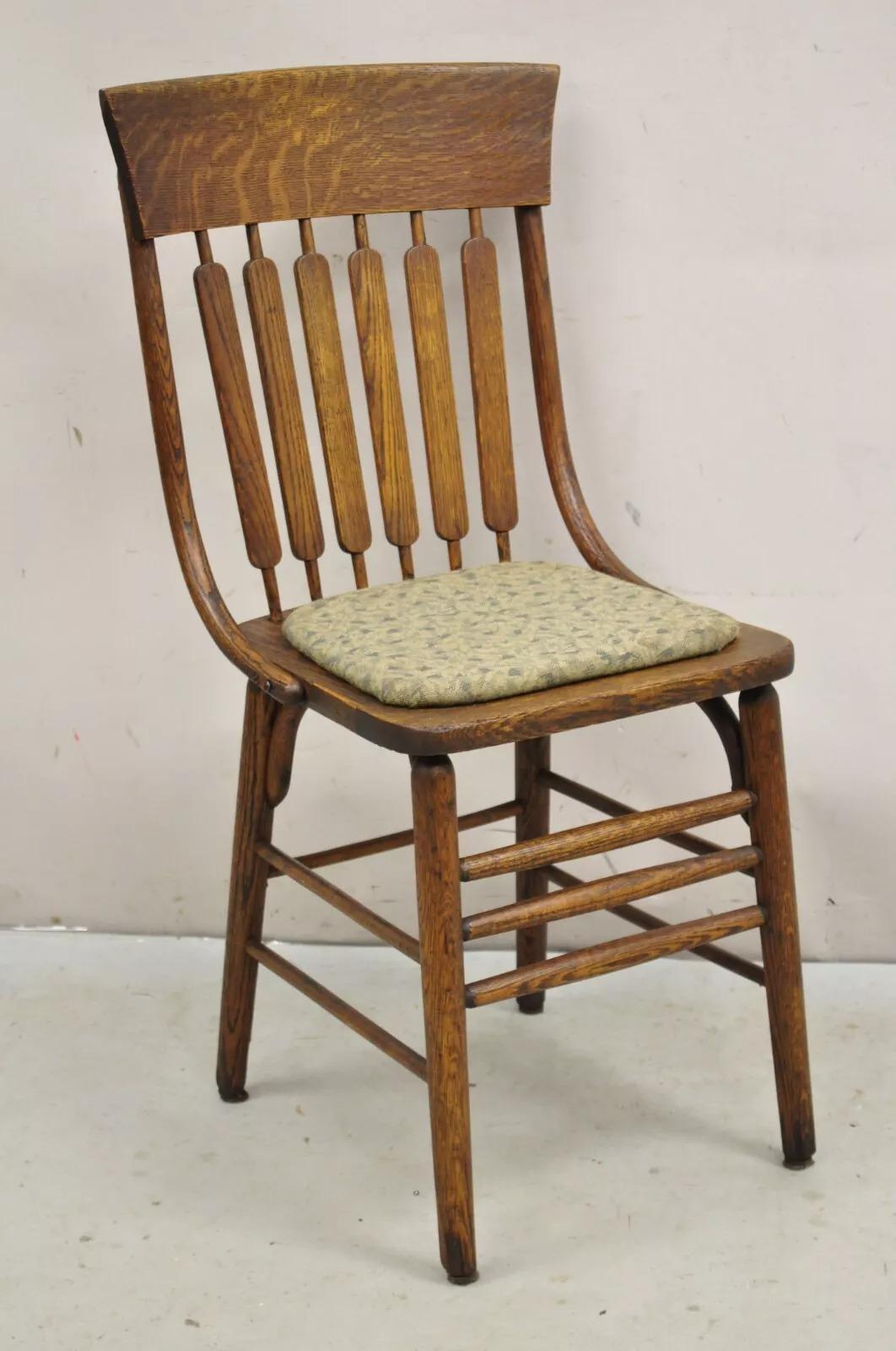 Arts and Crafts Antique Mission Arts & Crafts Oak Bentwood Slat Back Dining Chairs - Set of 4 For Sale