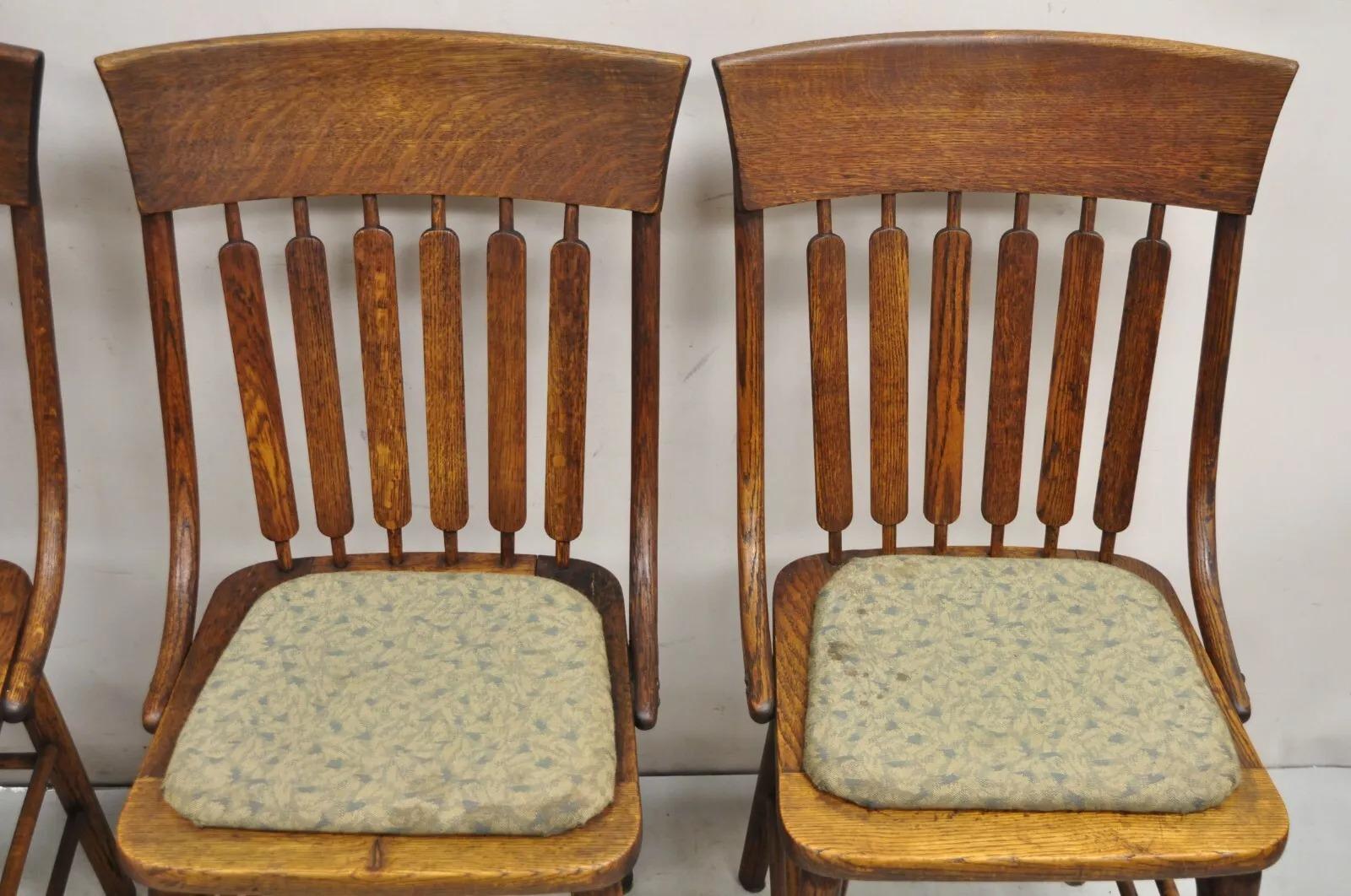 Unknown Antique Mission Arts & Crafts Oak Bentwood Slat Back Dining Chairs - Set of 4 For Sale
