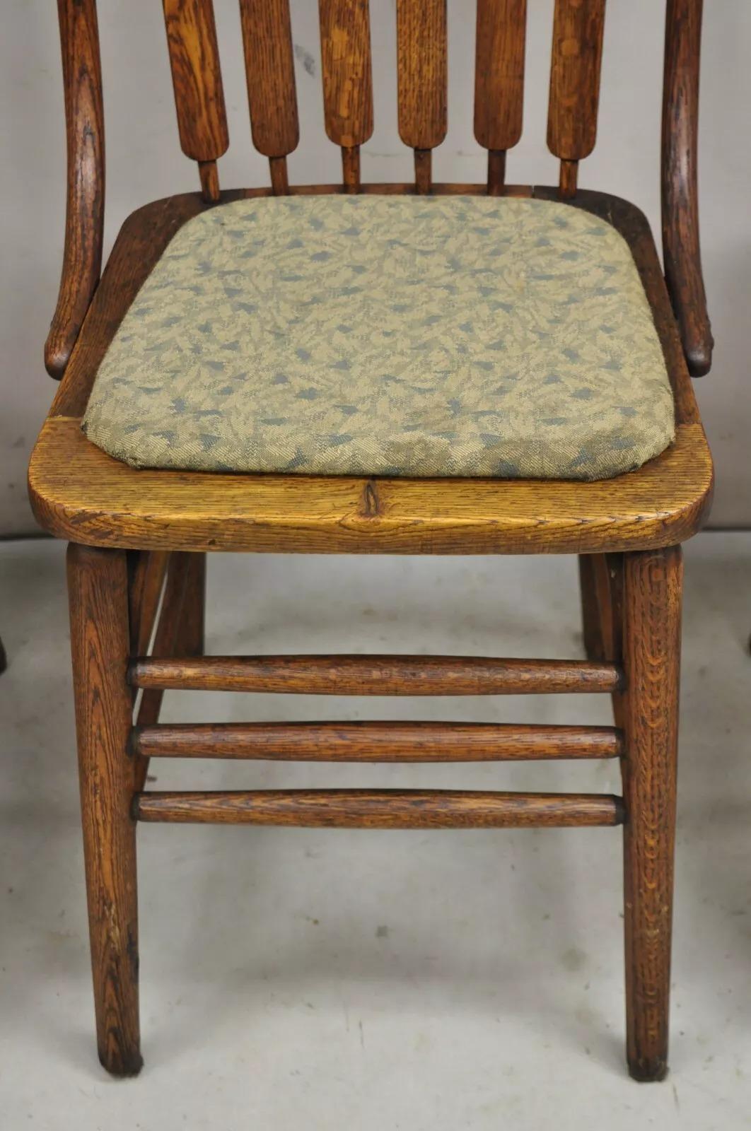 Antique Mission Arts & Crafts Oak Bentwood Slat Back Dining Chairs - Set of 4 For Sale 1