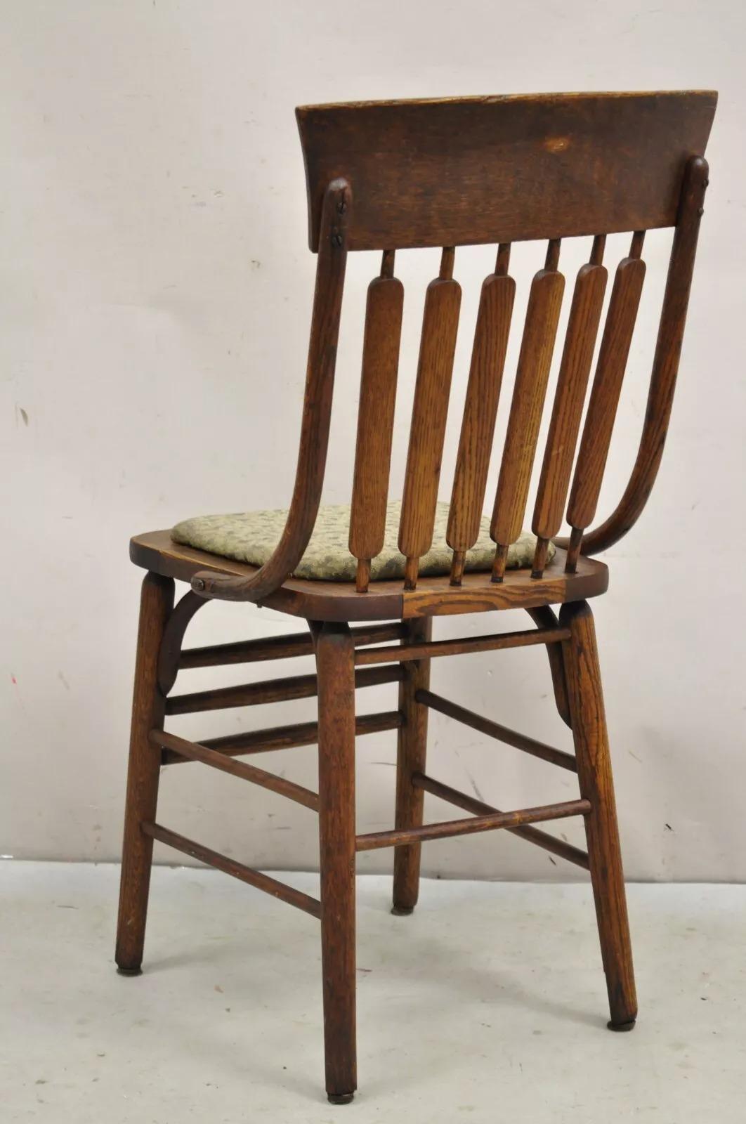 Antique Mission Arts & Crafts Oak Bentwood Slat Back Dining Chairs - Set of 4 For Sale 3