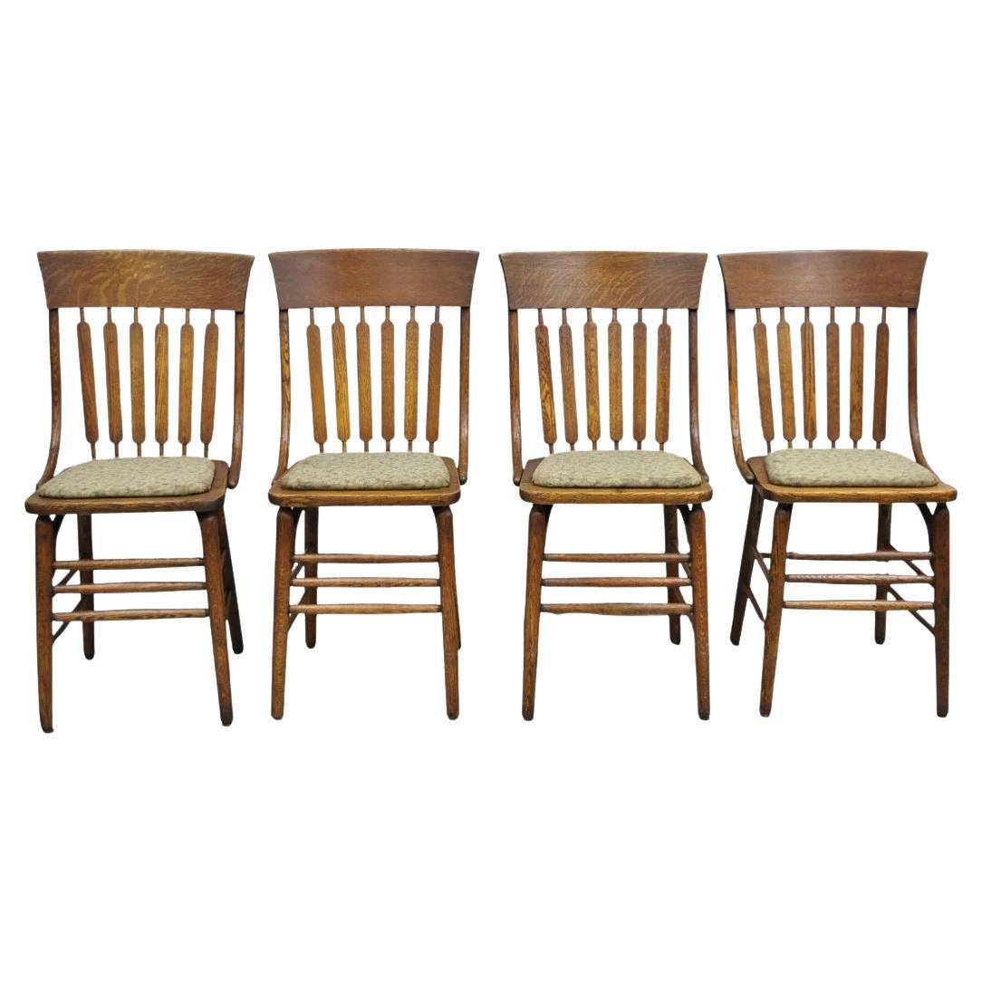Antique Mission Arts & Crafts Oak Bentwood Slat Back Dining Chairs - Set of 4 For Sale