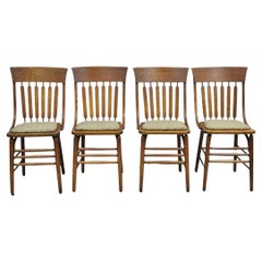 Antique Mission Arts & Crafts Oak Bentwood Slat Back Dining Chairs - Set of 4