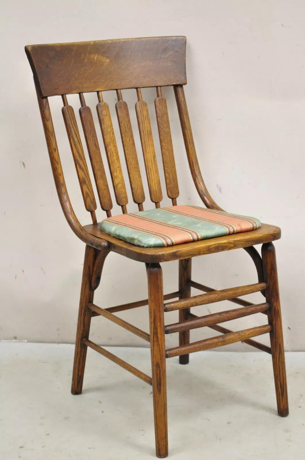 Antique Mission Arts & Craft Oak Oak Slat Back Dining Side Chair en vente 4
