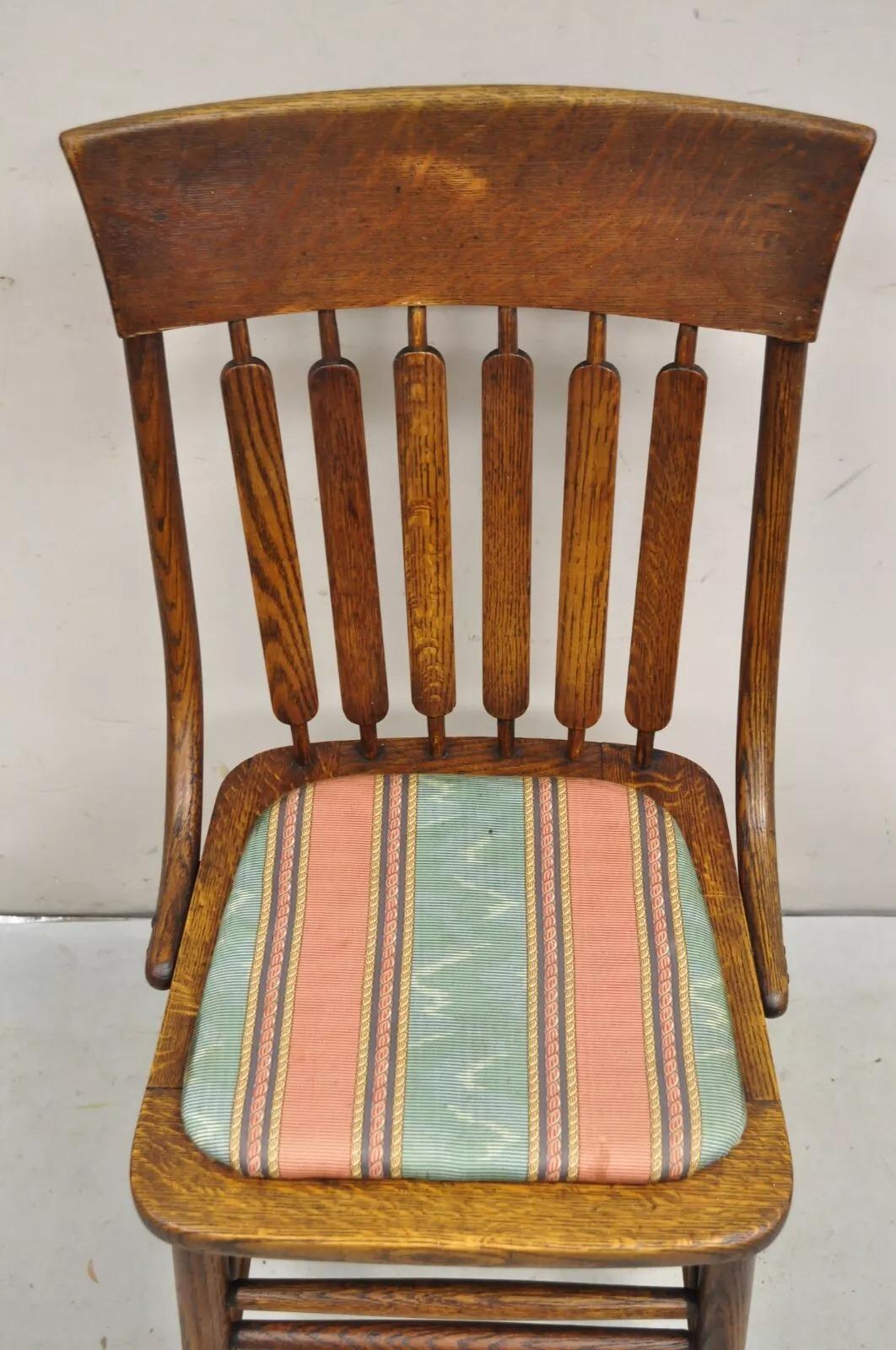 Arts and Crafts Antique Mission Arts & Craft Oak Oak Slat Back Dining Side Chair en vente