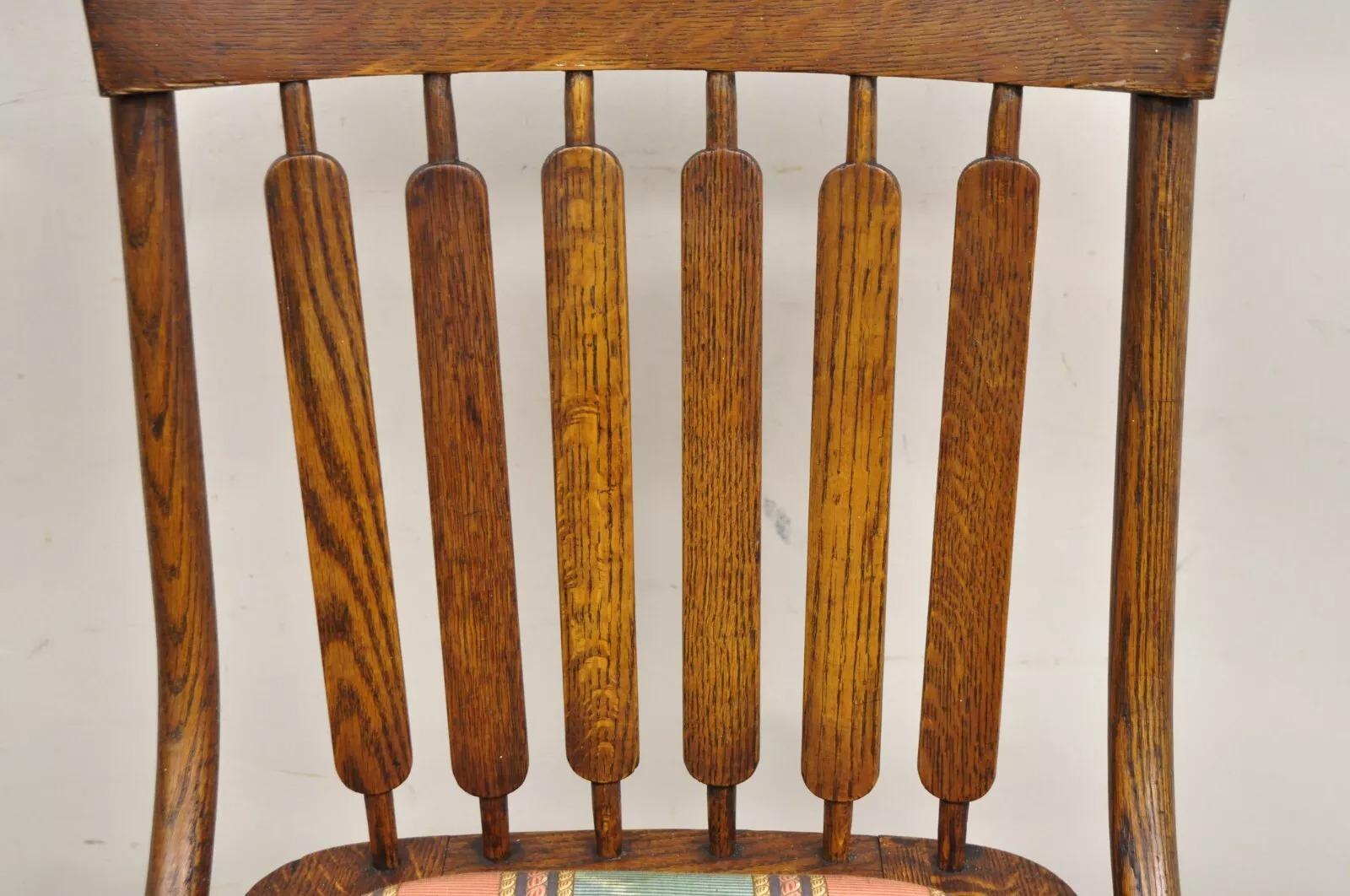 20ième siècle Antique Mission Arts & Craft Oak Oak Slat Back Dining Side Chair en vente