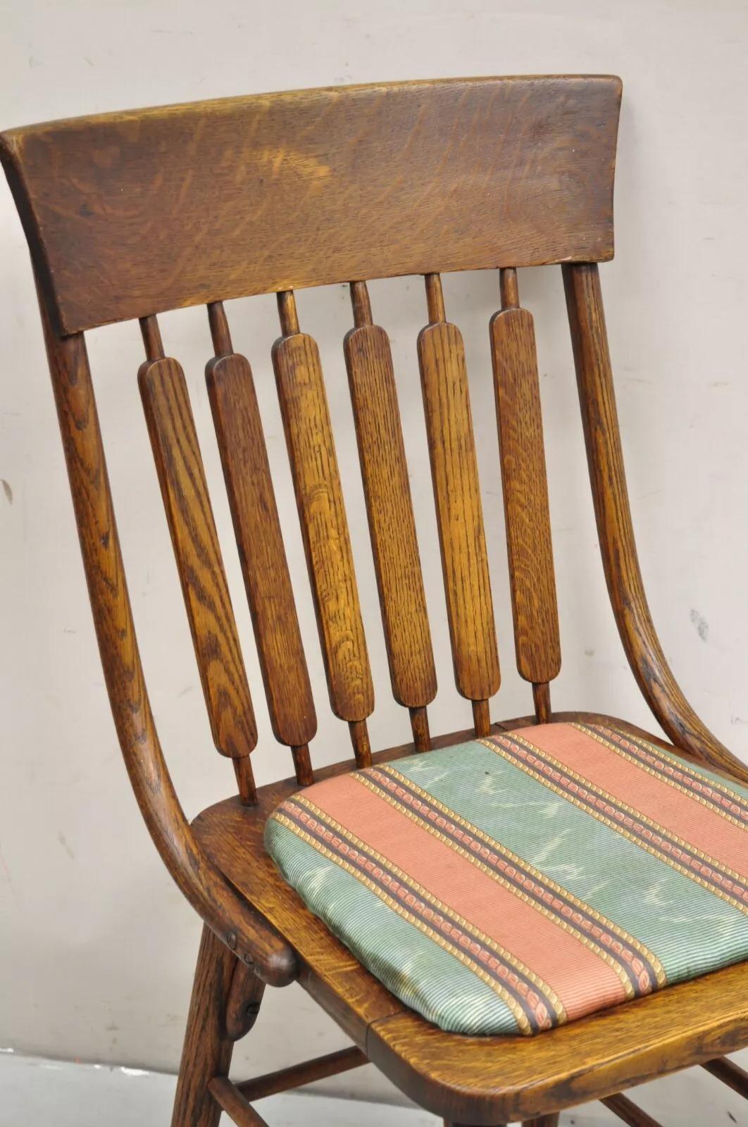 Antique Mission Arts & Craft Oak Oak Slat Back Dining Side Chair en vente 2