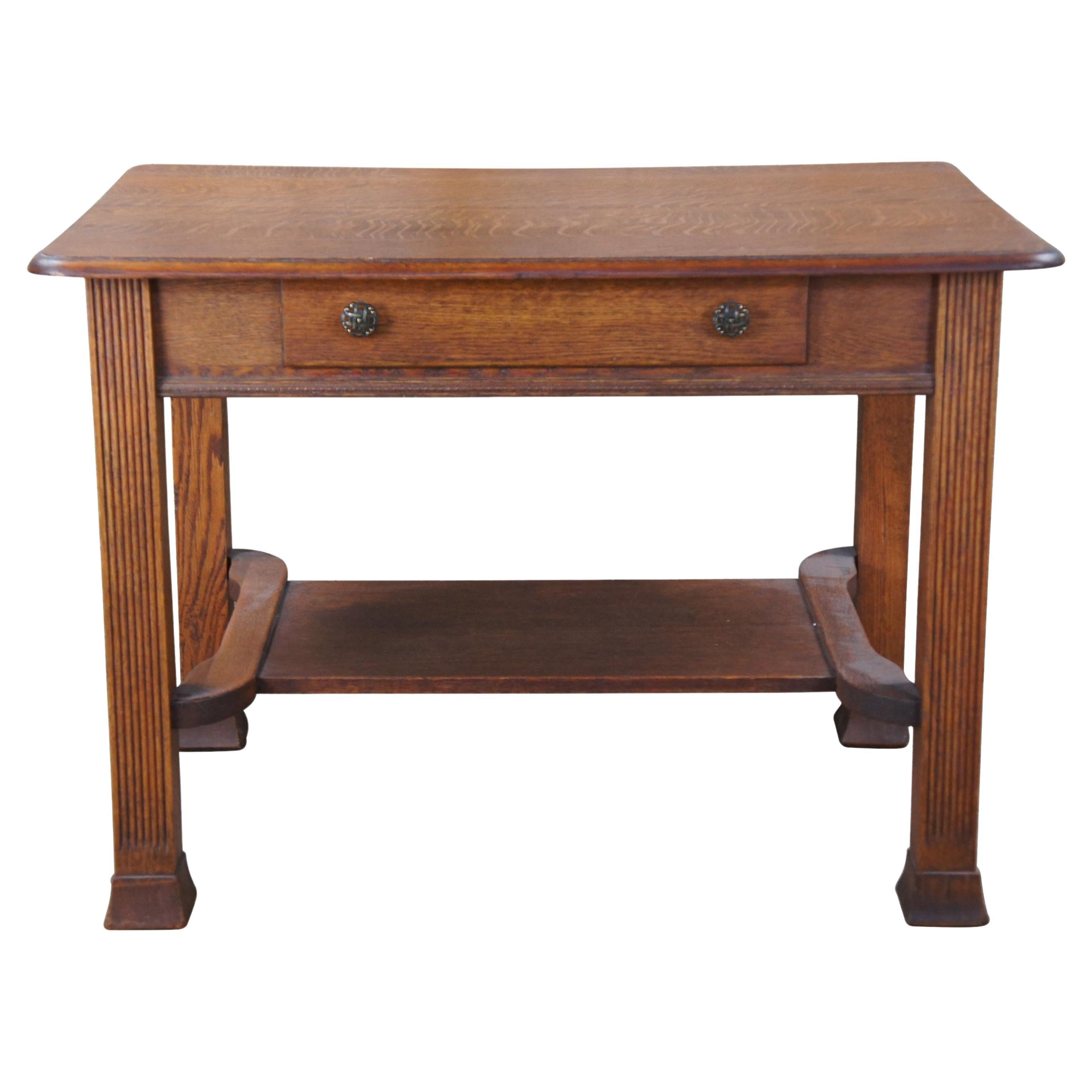 Antique Mission Arts & Crafts Oak Library Table Writing Desk Craftsman 40"