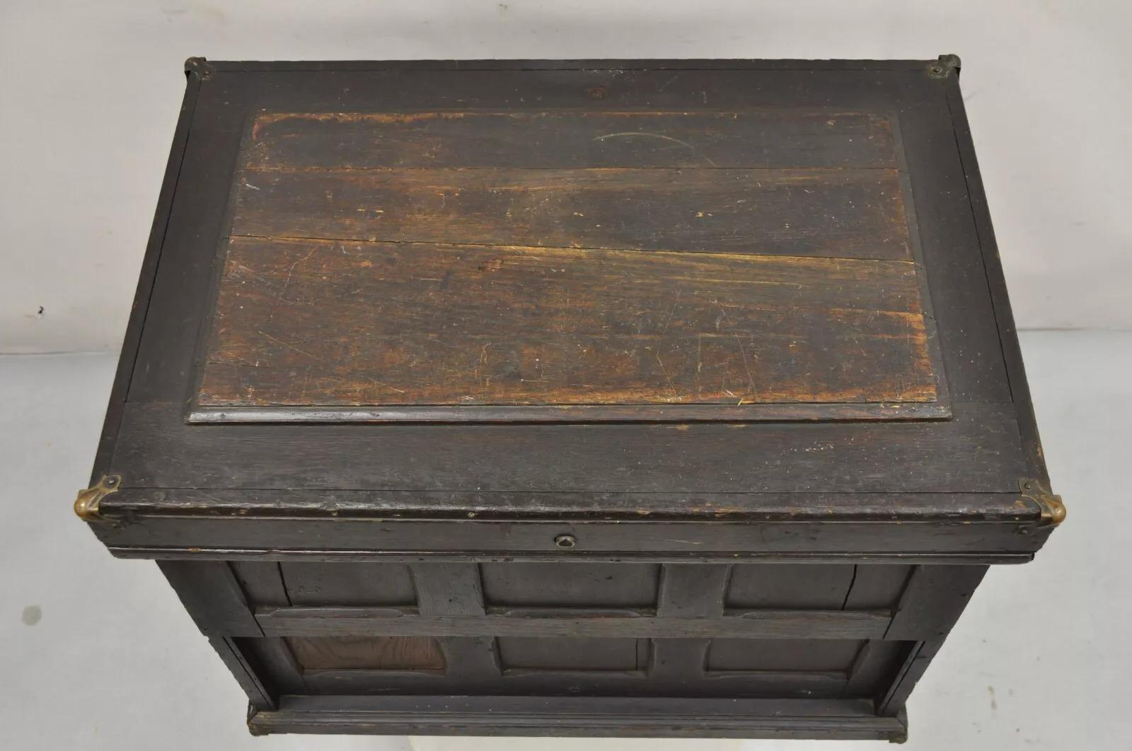 19th Century Antique Mission Arts & Crafts Oak Wood Carpenters Tool Chest Cabinet w/ Drawers For Sale