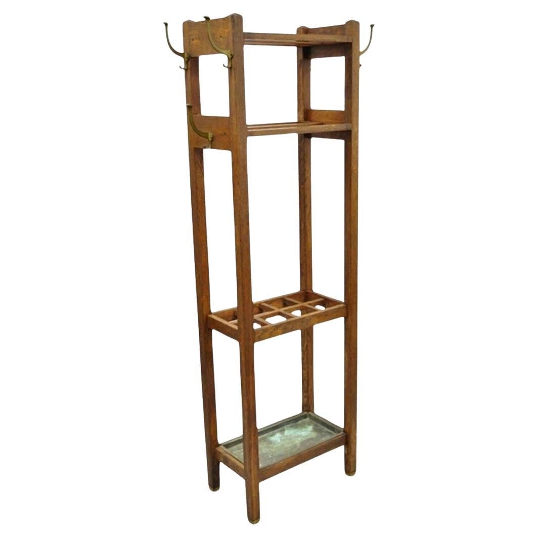Antique Mission Arts 
Crafts Oak Wood Coat Hook Hall Tree Umbrella Stand en vente