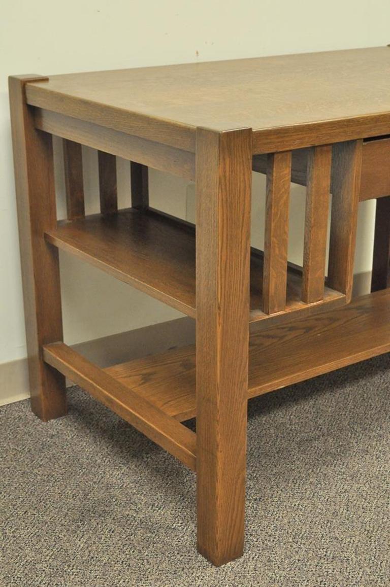 Antique Mission Arts & Crafts Oak Writing Library Desk Table Bookcase Sides In Good Condition In Philadelphia, PA