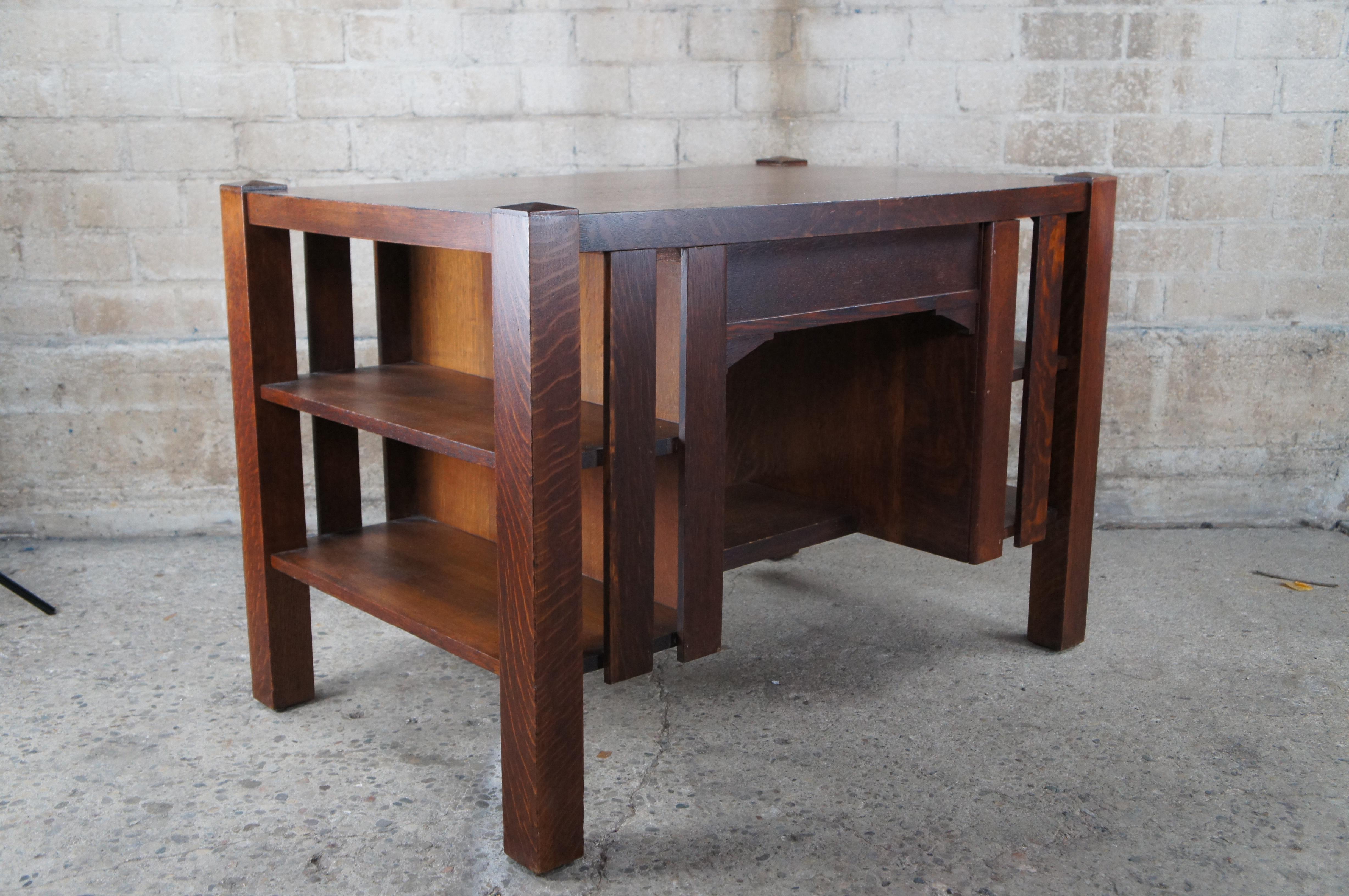 Antique Mission Arts Crafts Quartersawn Oak Library Bookcase Writing Desk Table 6