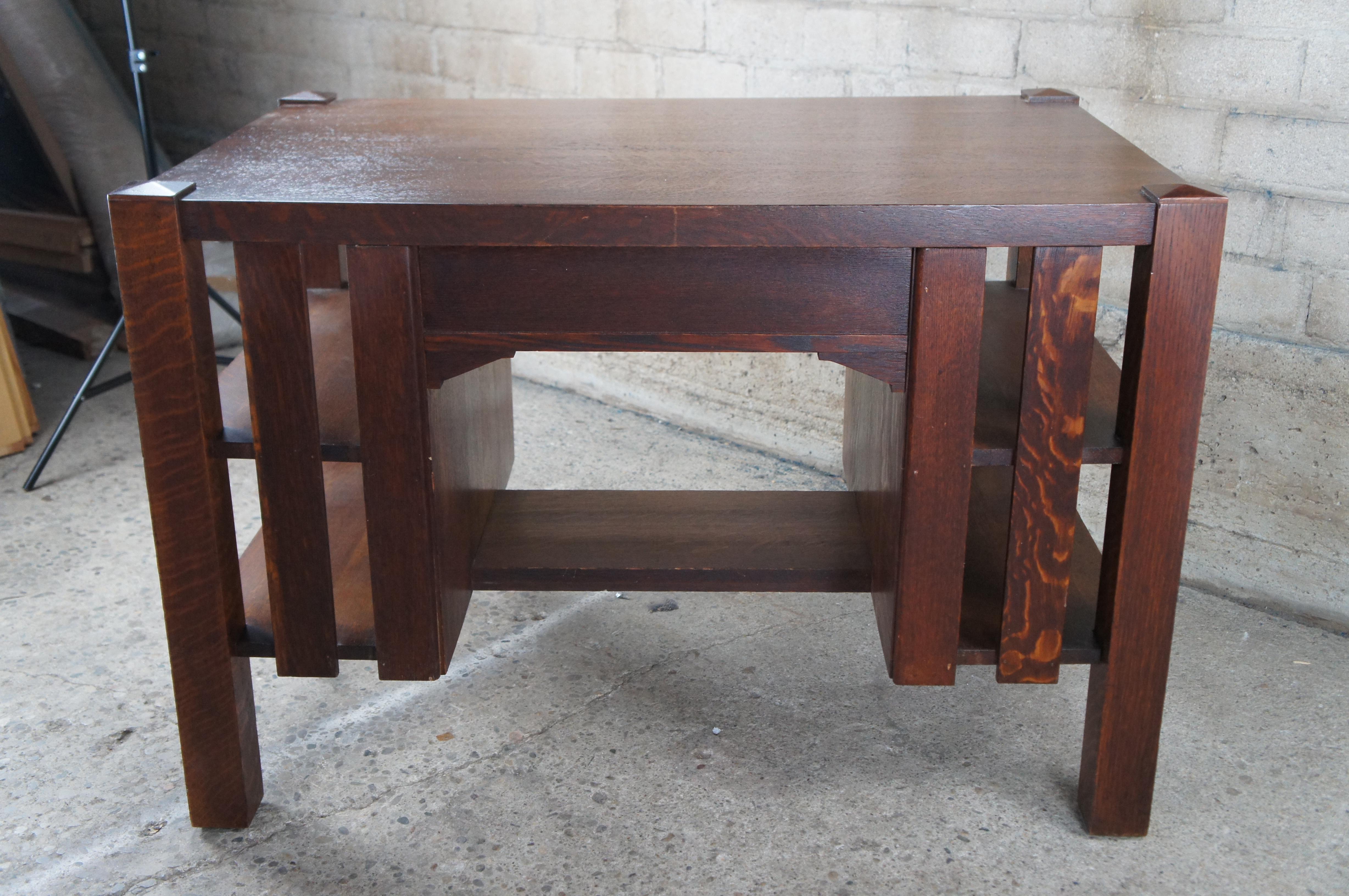 Antique Mission Arts Crafts Quartersawn Oak Library Bookcase Writing Desk Table 7