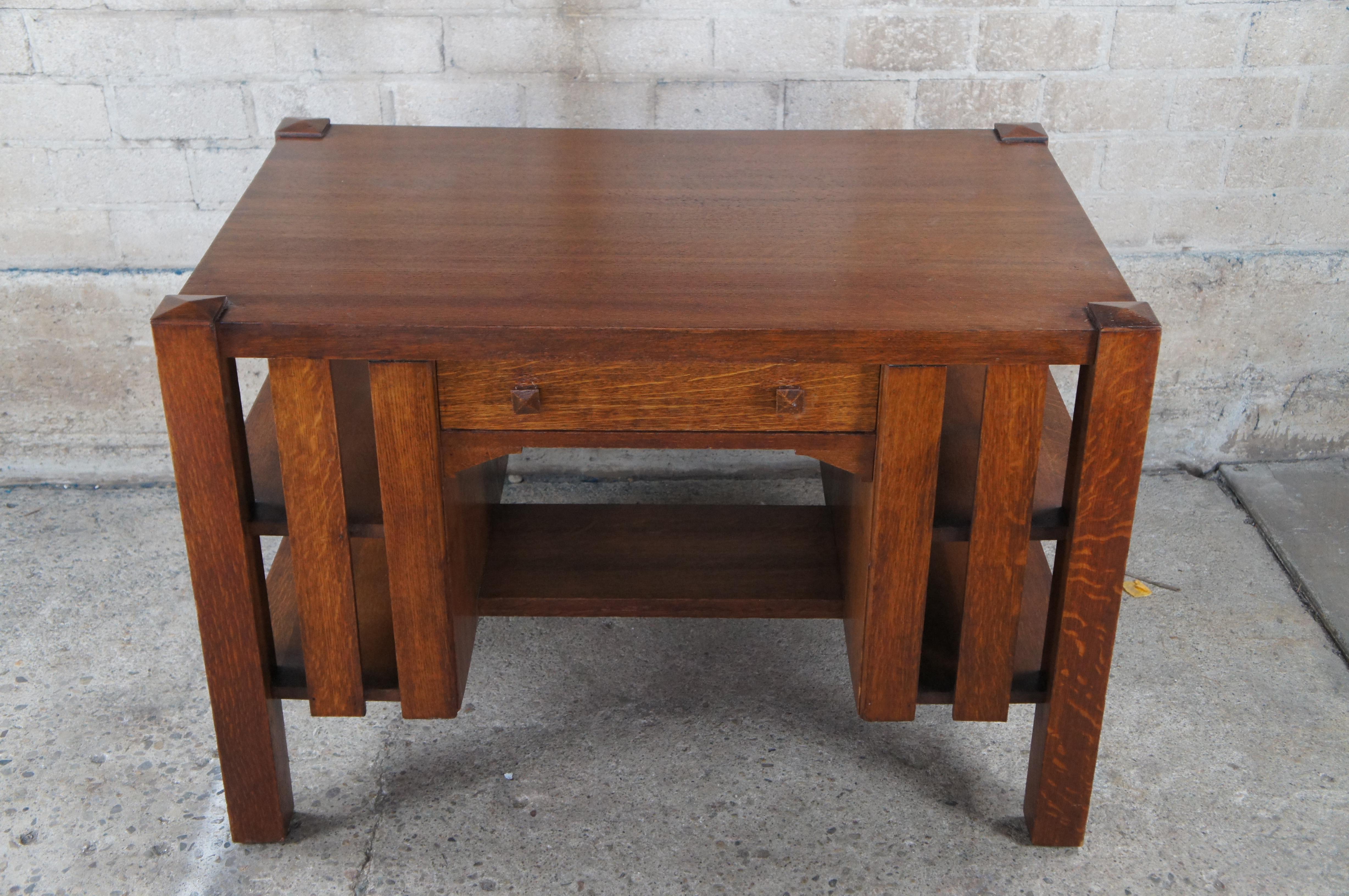 Antique Mission Arts Crafts Quartersawn Oak Library Bookcase Writing Desk Table 1