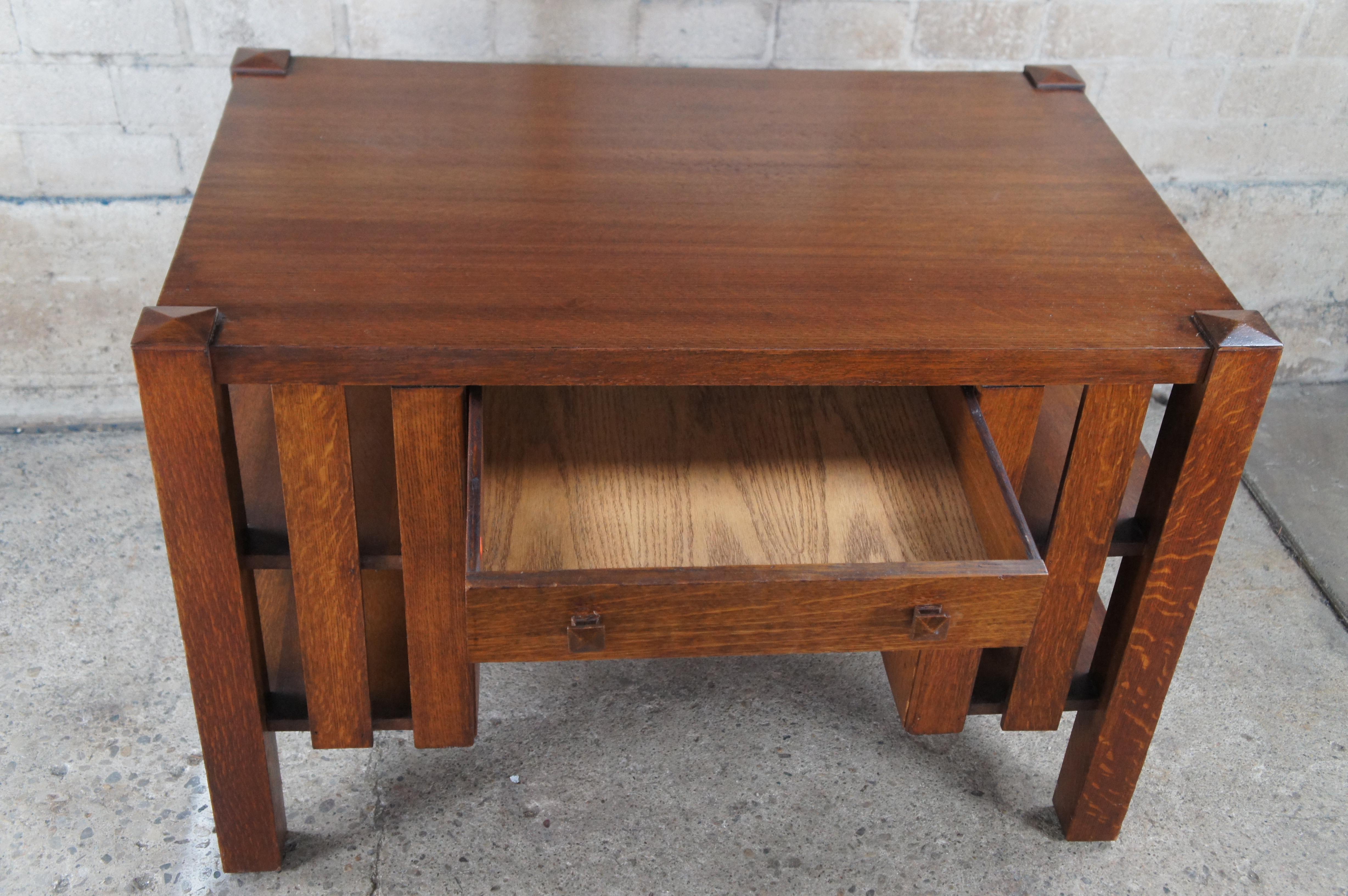 Antique Mission Arts Crafts Quartersawn Oak Library Bookcase Writing Desk Table 3