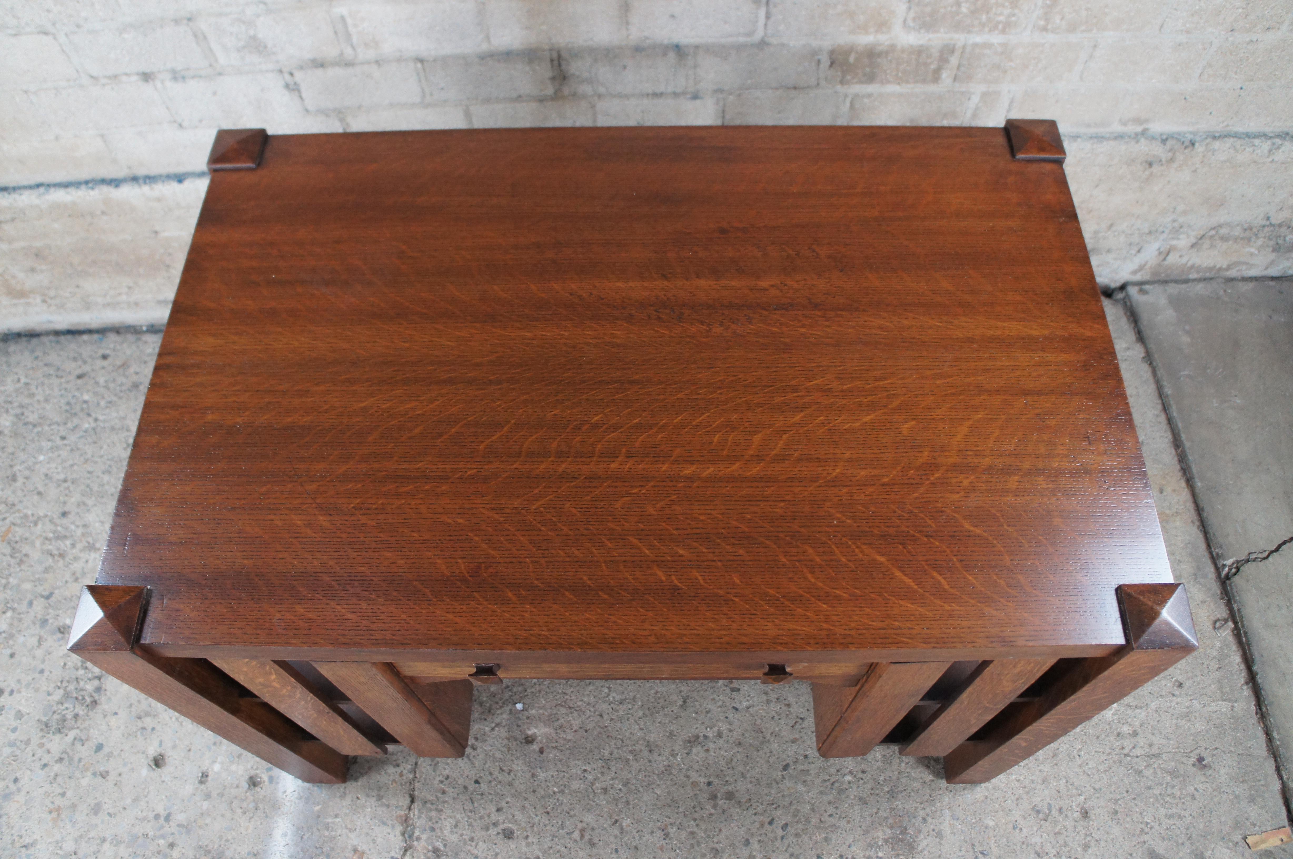 Antique Mission Arts Crafts Quartersawn Oak Library Bookcase Writing Desk Table 4
