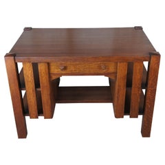 Antique Mission Arts Crafts Quartersawn Oak Library Bookcase Writing Desk Table