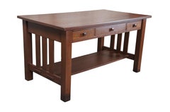 Antique Mission Arts & Crafts Quartersawn Oak Library Table Desk 52"