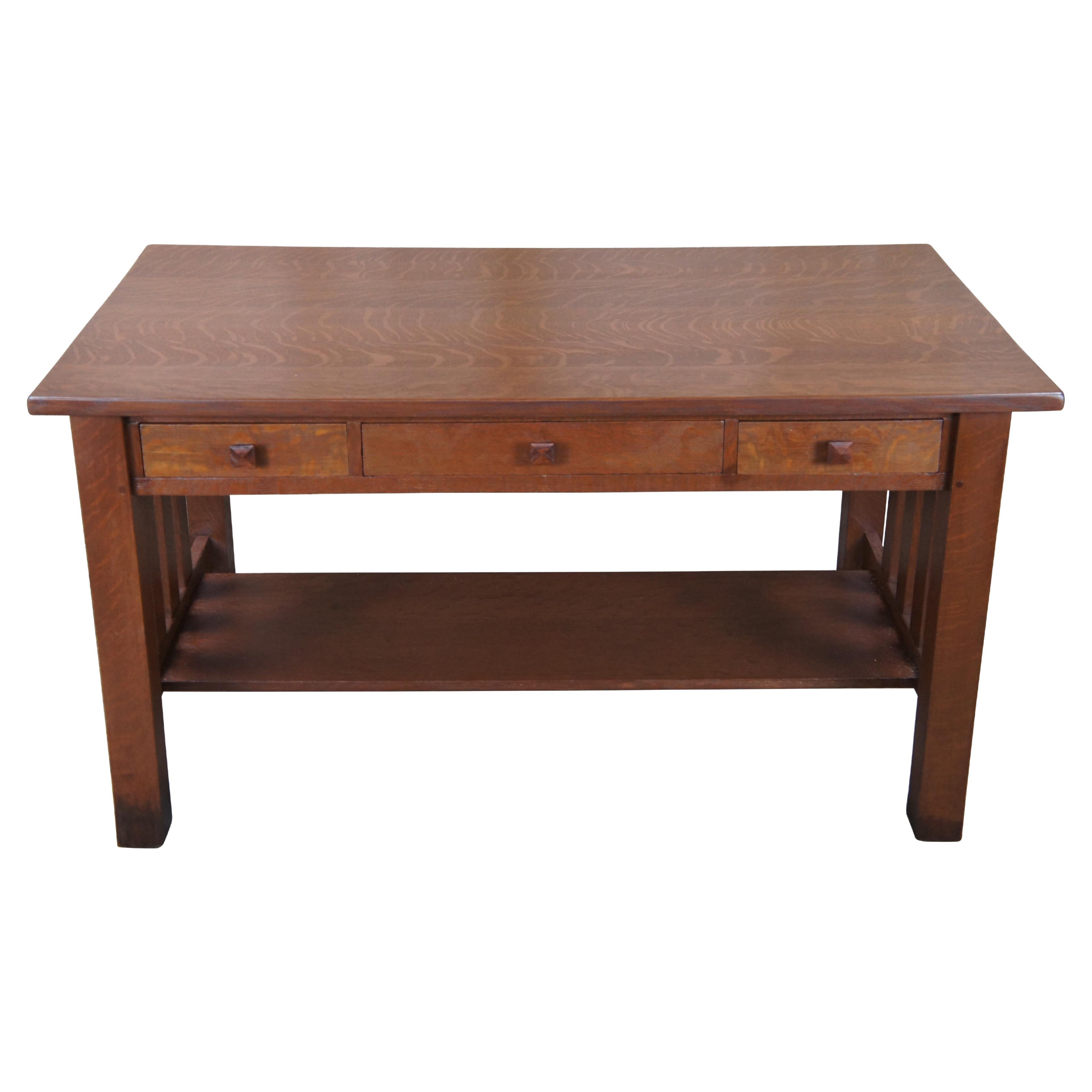 Antique Mission Arts & Crafts Quartersawn Oak Library Table Desk 52" For Sale