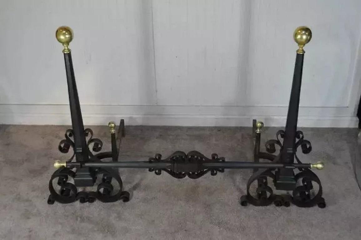 Antiguo juego de hierro forjado y latón con volutas Mission Arts & Crafts en venta 3