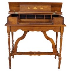 Antique Mission Arts & Crafts Walnut Inlaid Spinet Secretary Desk Console Table