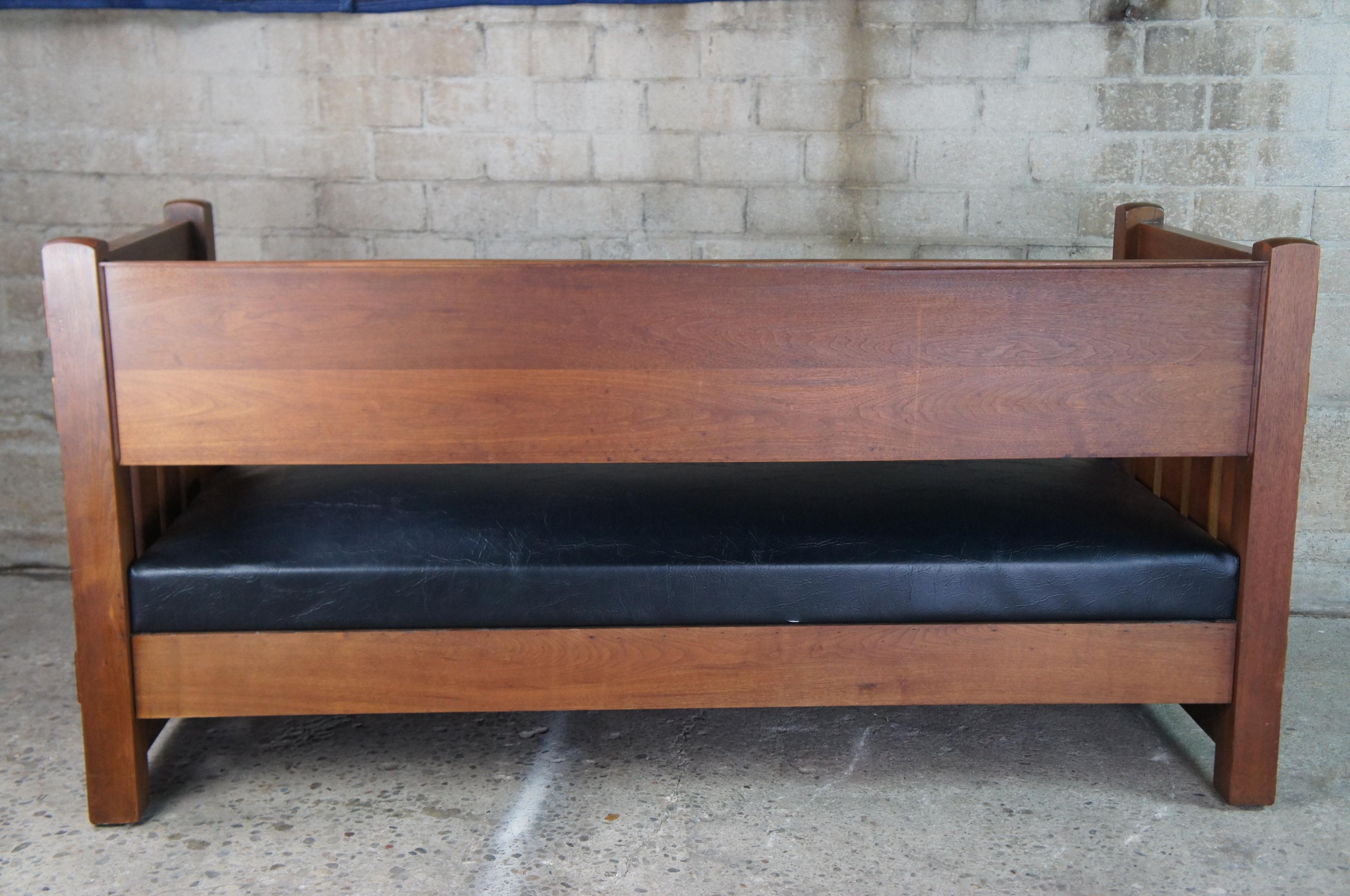 Antique Mission Arts & Crafts Walnut Vinyl Sofa Settee Couch Bench Craftsman 2