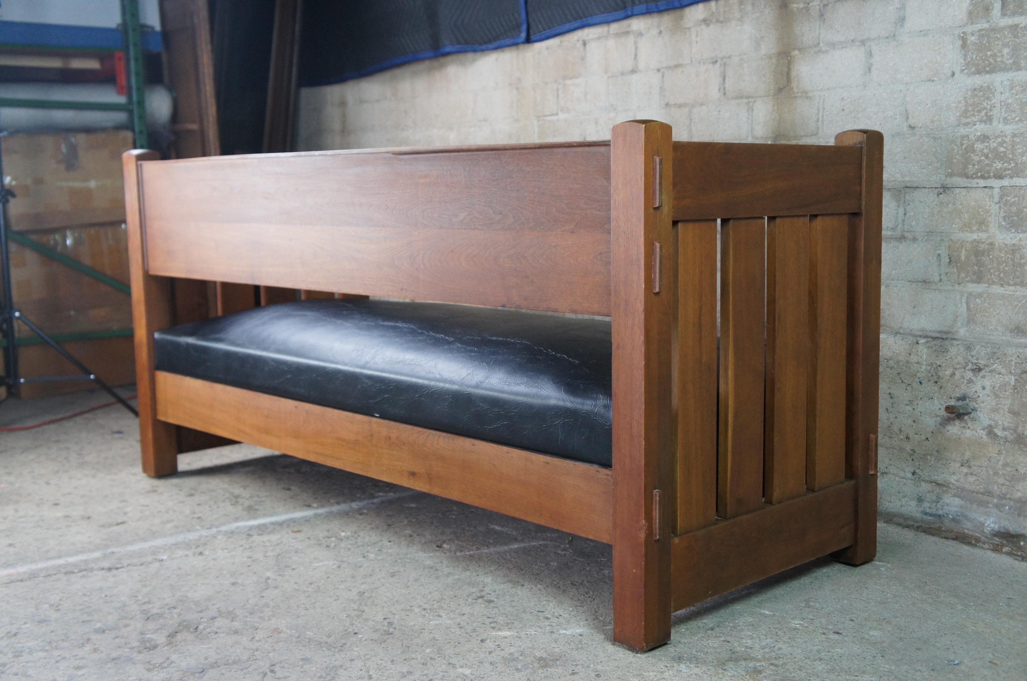 Antique Mission Arts & Crafts Walnut Vinyl Sofa Settee Couch Bench Craftsman 3
