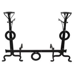Antique Mission Works Arts & Craft Wrought Iron Fireplace Andirons & Fender - 3pc Set