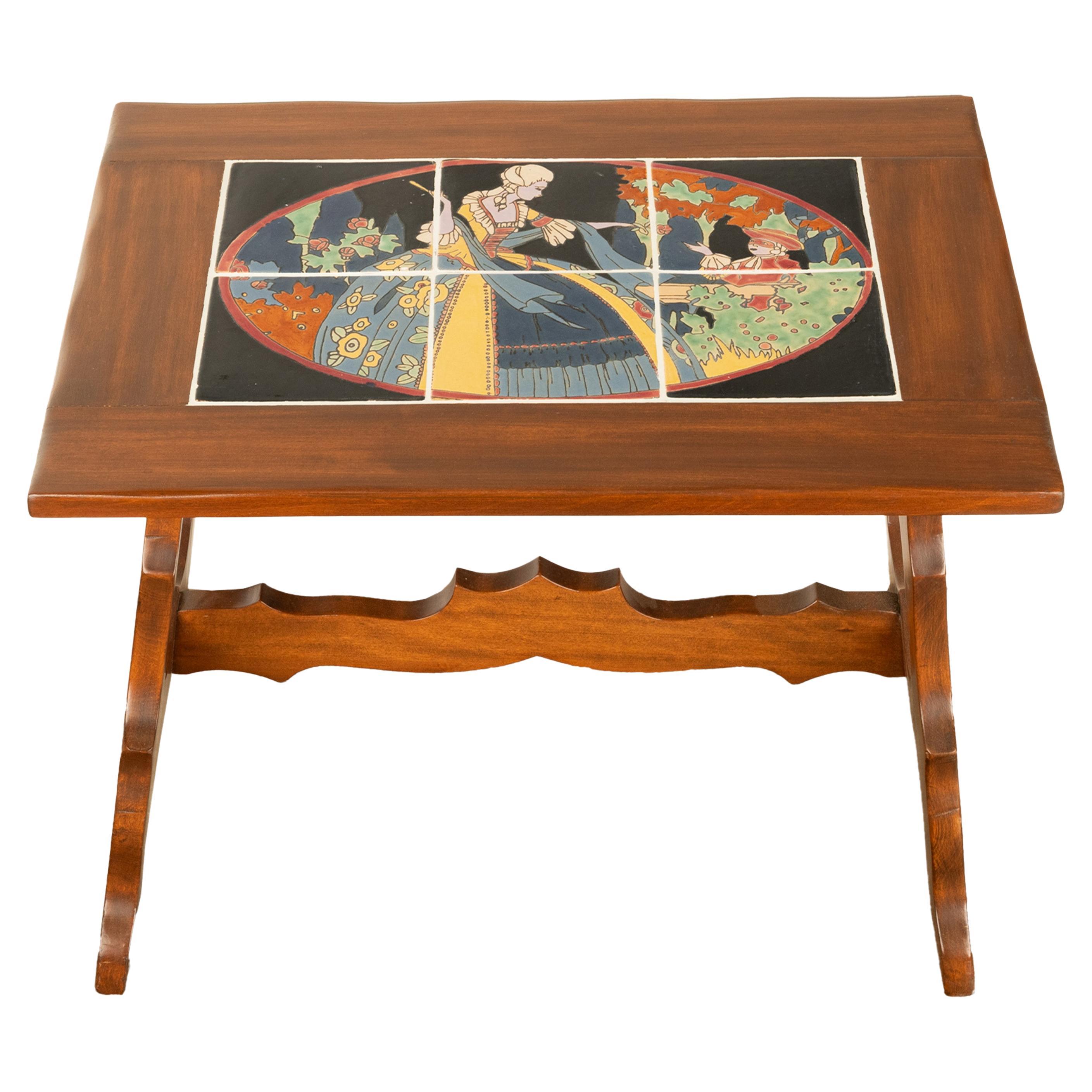 American Antique Mission Catalina Monterrey California Tile Top Walnut Coffee Table 1930 For Sale