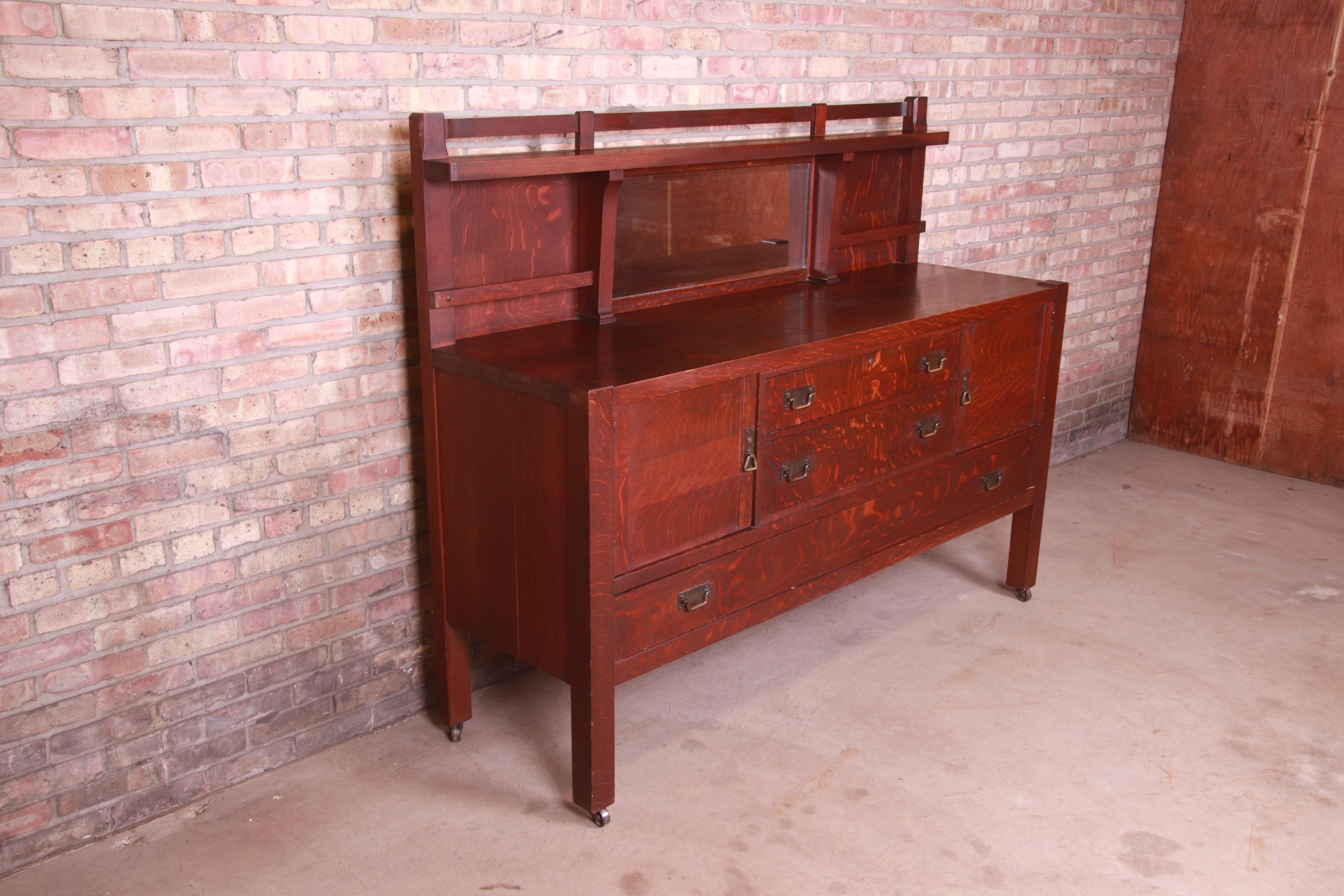 American Antique Mission Oak Arts & Crafts Sideboard Attributed to Stickley Brothers