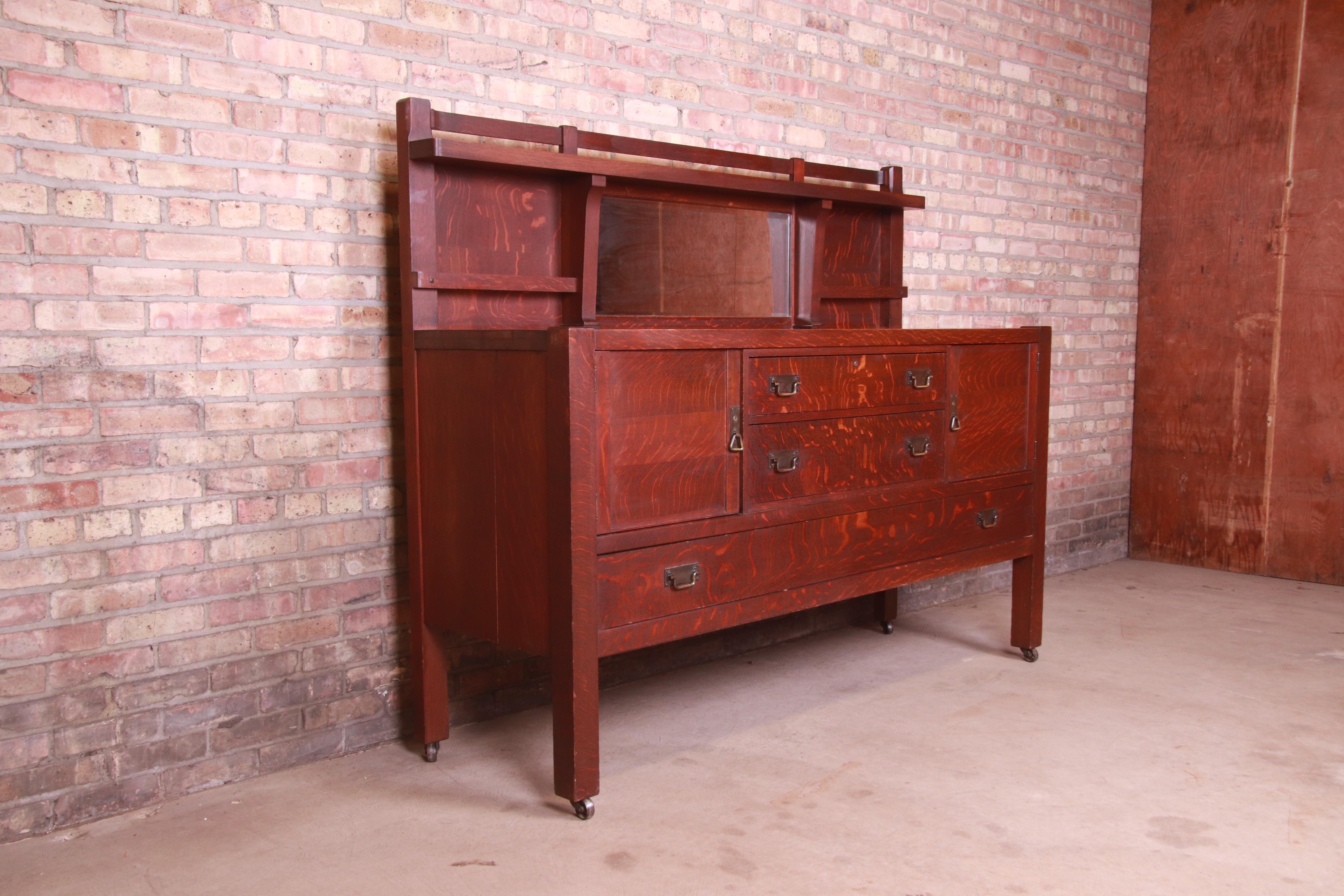 Antique Mission Oak Arts & Crafts Sideboard Attributed to Stickley Brothers In Good Condition In South Bend, IN