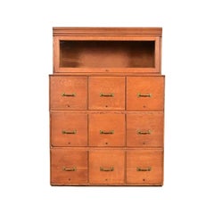 Antique Mission Oak Arts & Crafts 9-Drawer File Cabinet Bookcase, Circa 1900