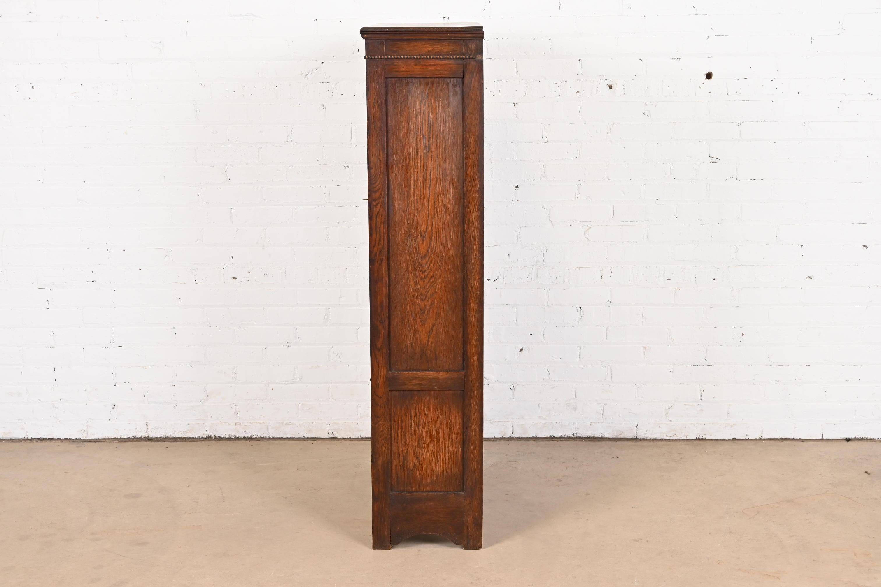 Antique Mission Oak Arts & Crafts Bookcase With Stained Leaded Glass Doors 5