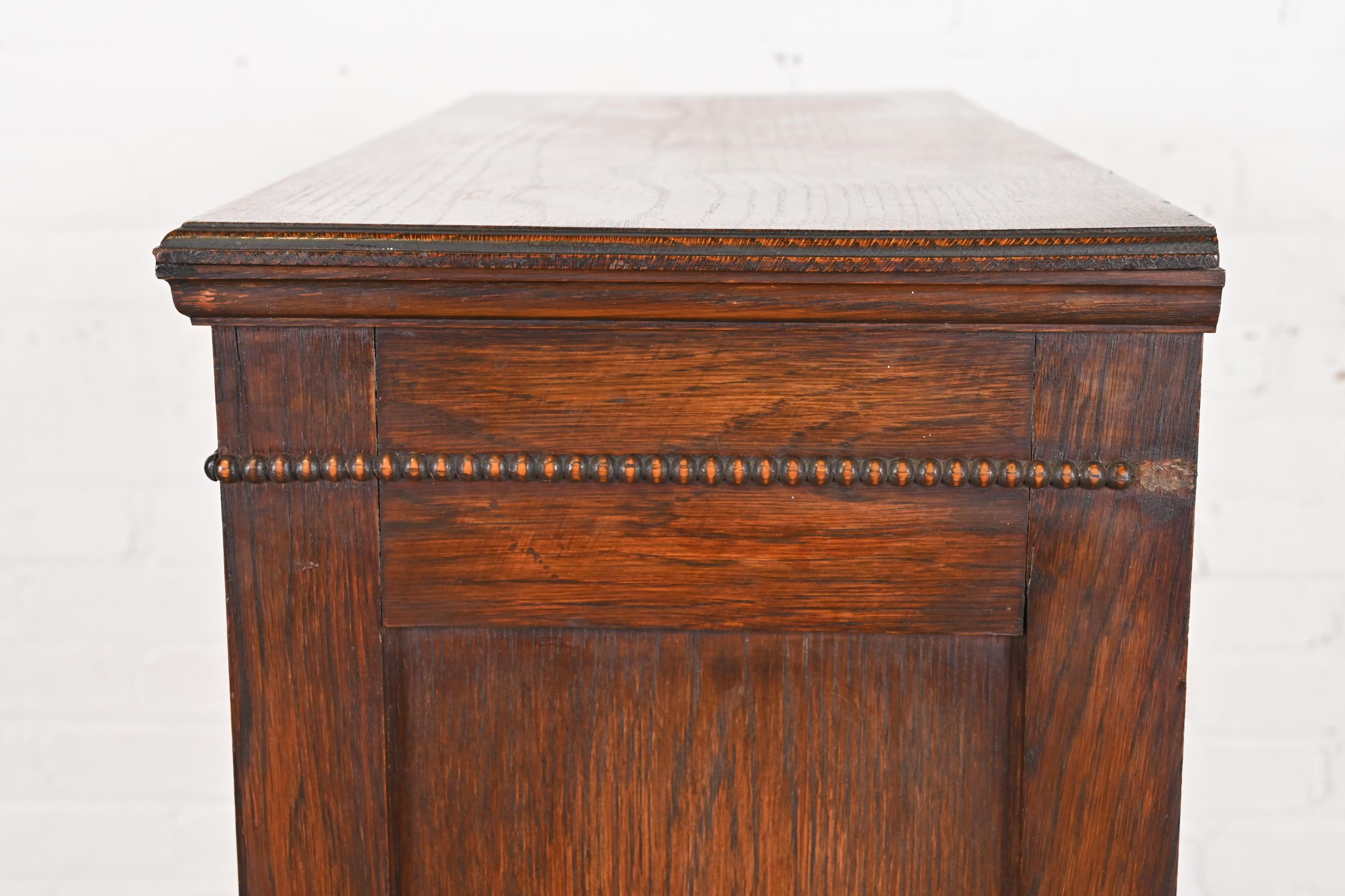 Antique Mission Oak Arts & Crafts Bookcase With Stained Leaded Glass Doors 6
