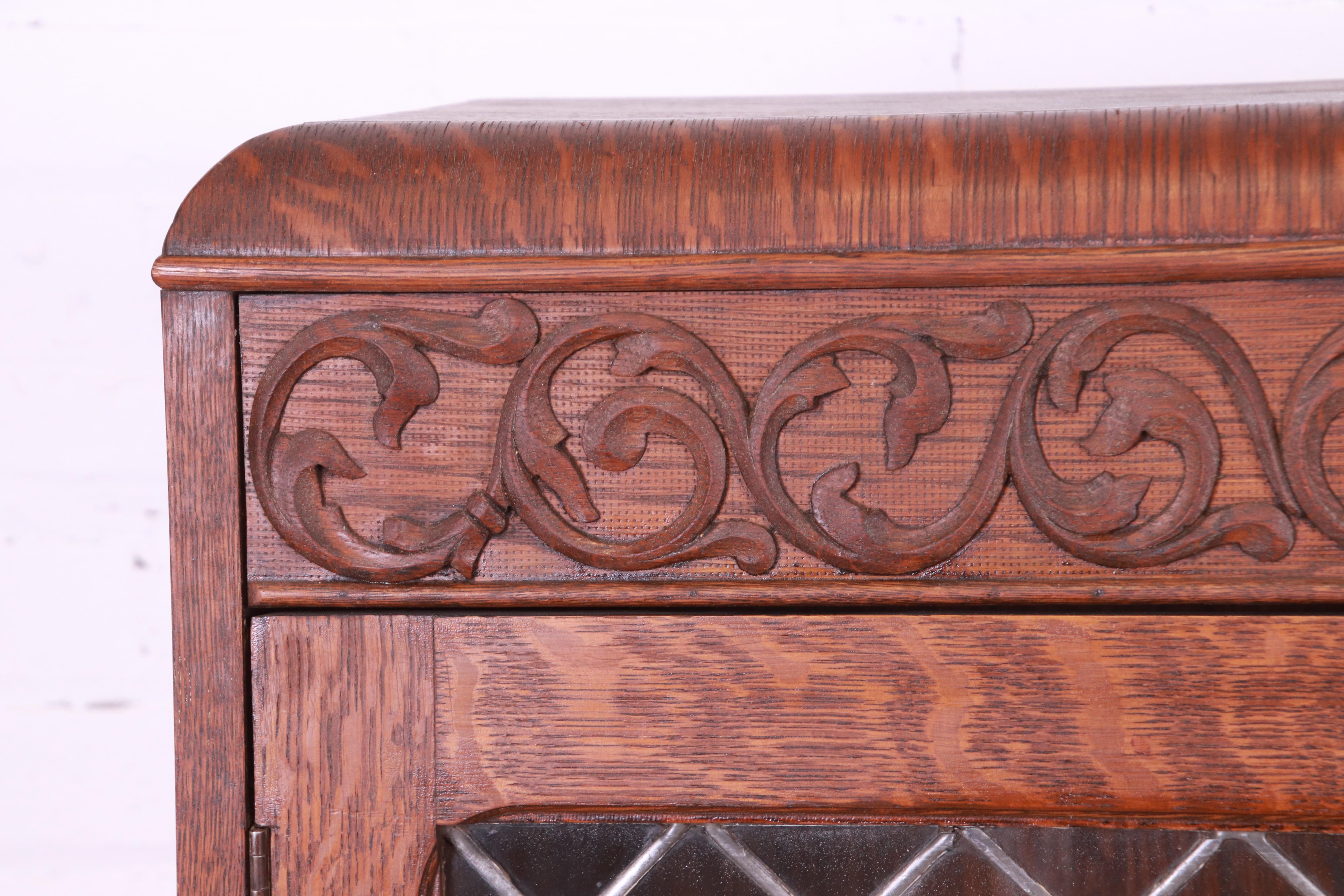 Antique Mission Oak Arts & Crafts Bookcase with Stained Leaded Glass Doors 3