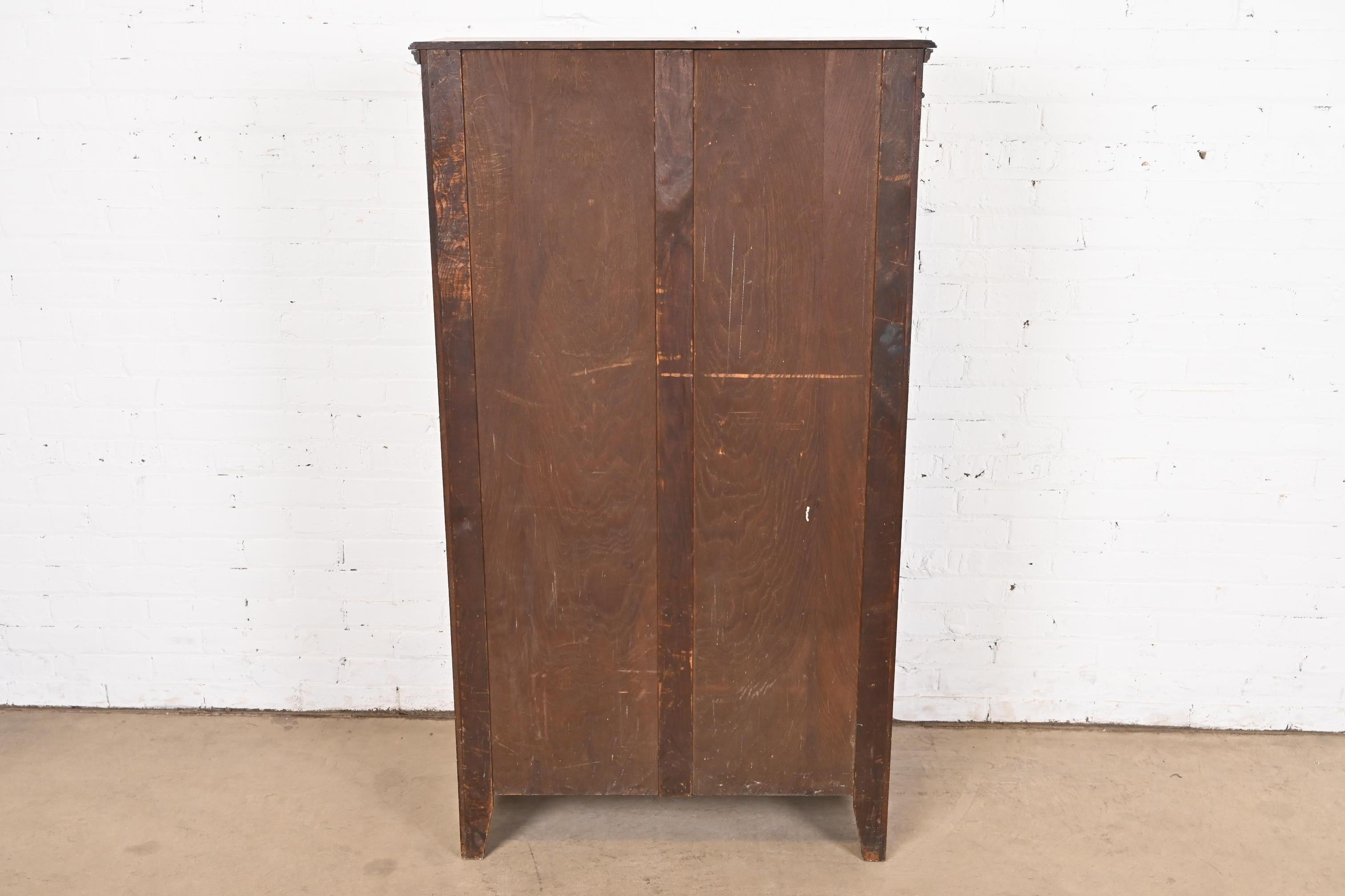 Antique Mission Oak Arts & Crafts Bookcase With Stained Leaded Glass Doors 7