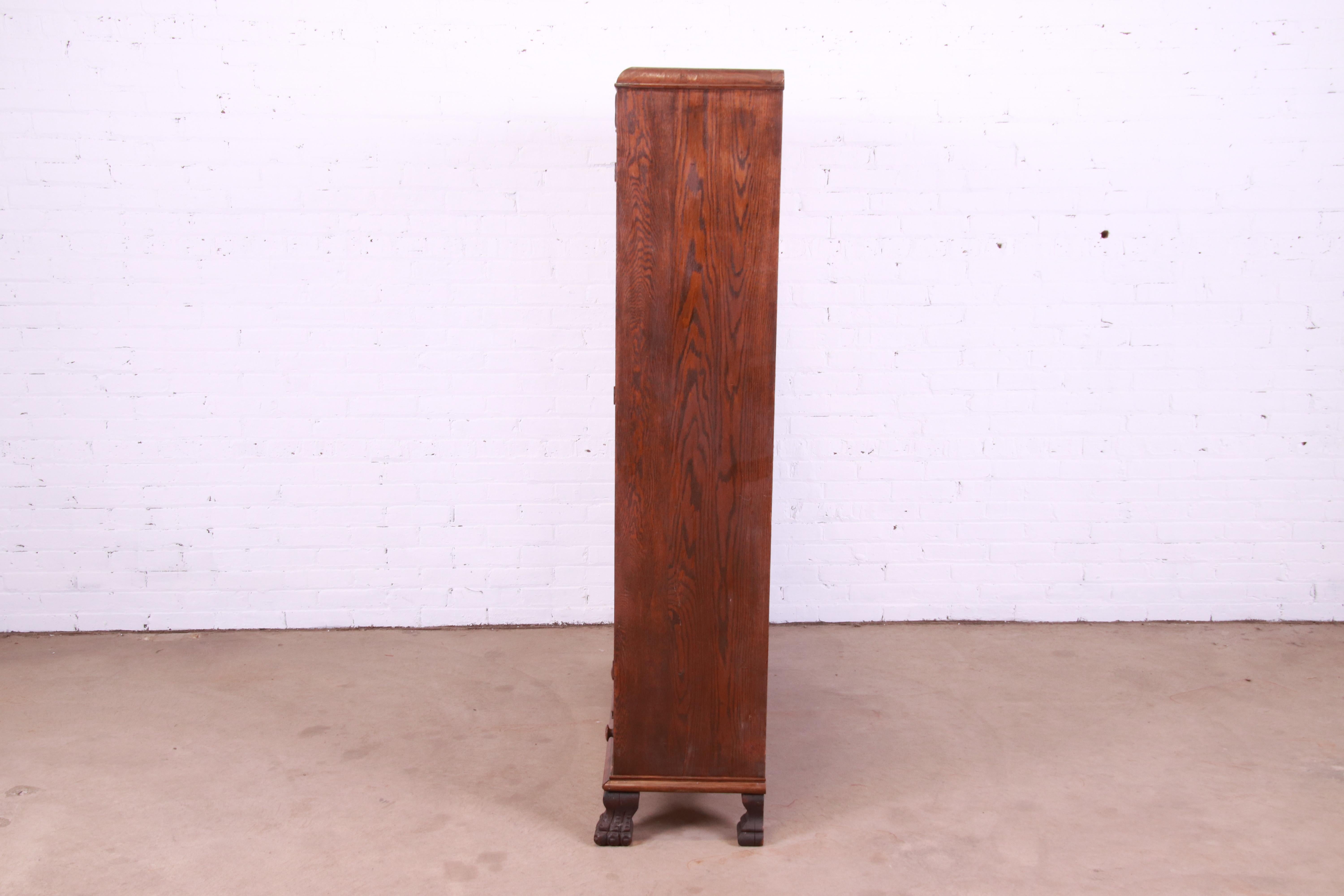 Antique Mission Oak Arts & Crafts Bookcase with Stained Leaded Glass Doors 7