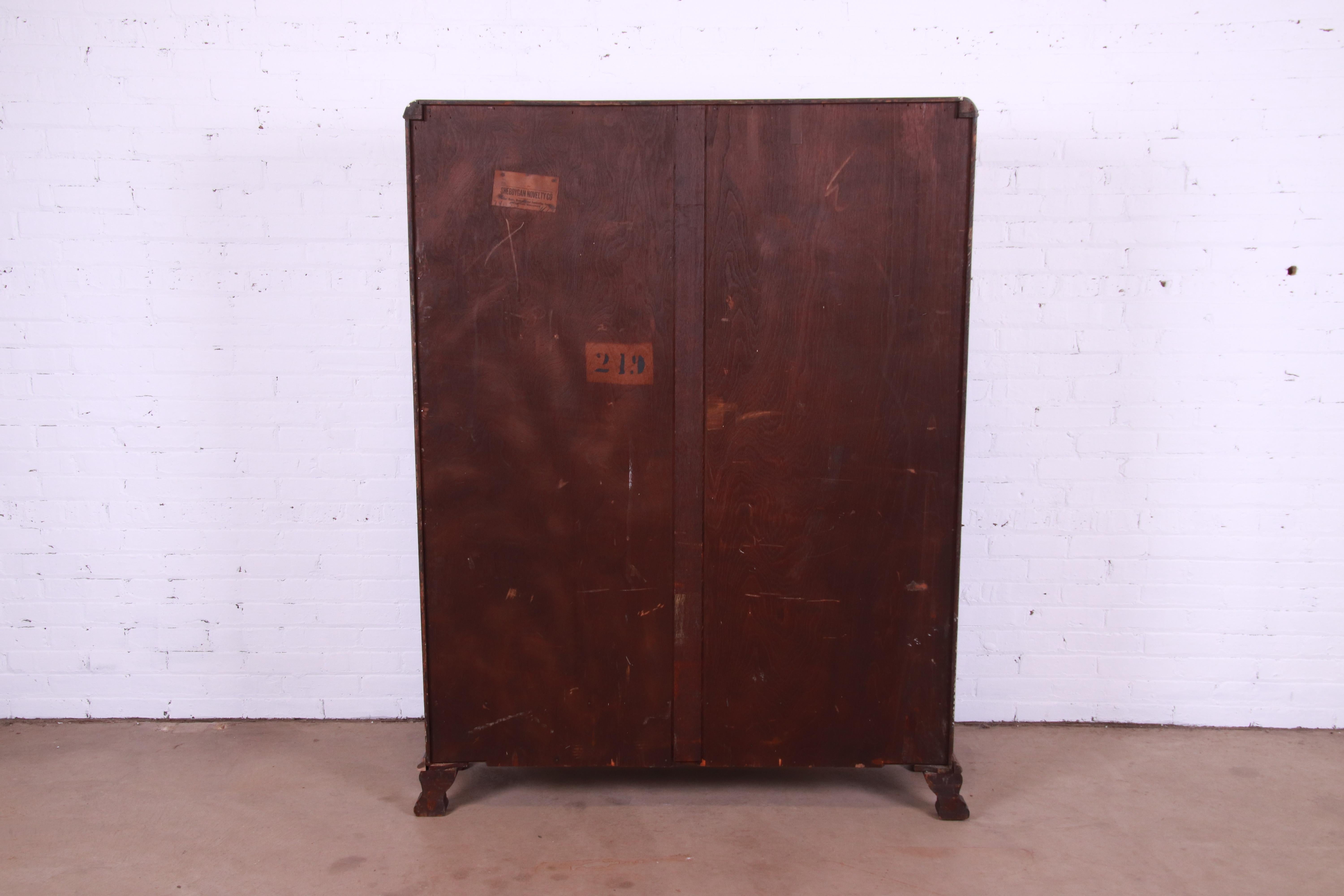 Antique Mission Oak Arts & Crafts Bookcase with Stained Leaded Glass Doors 8