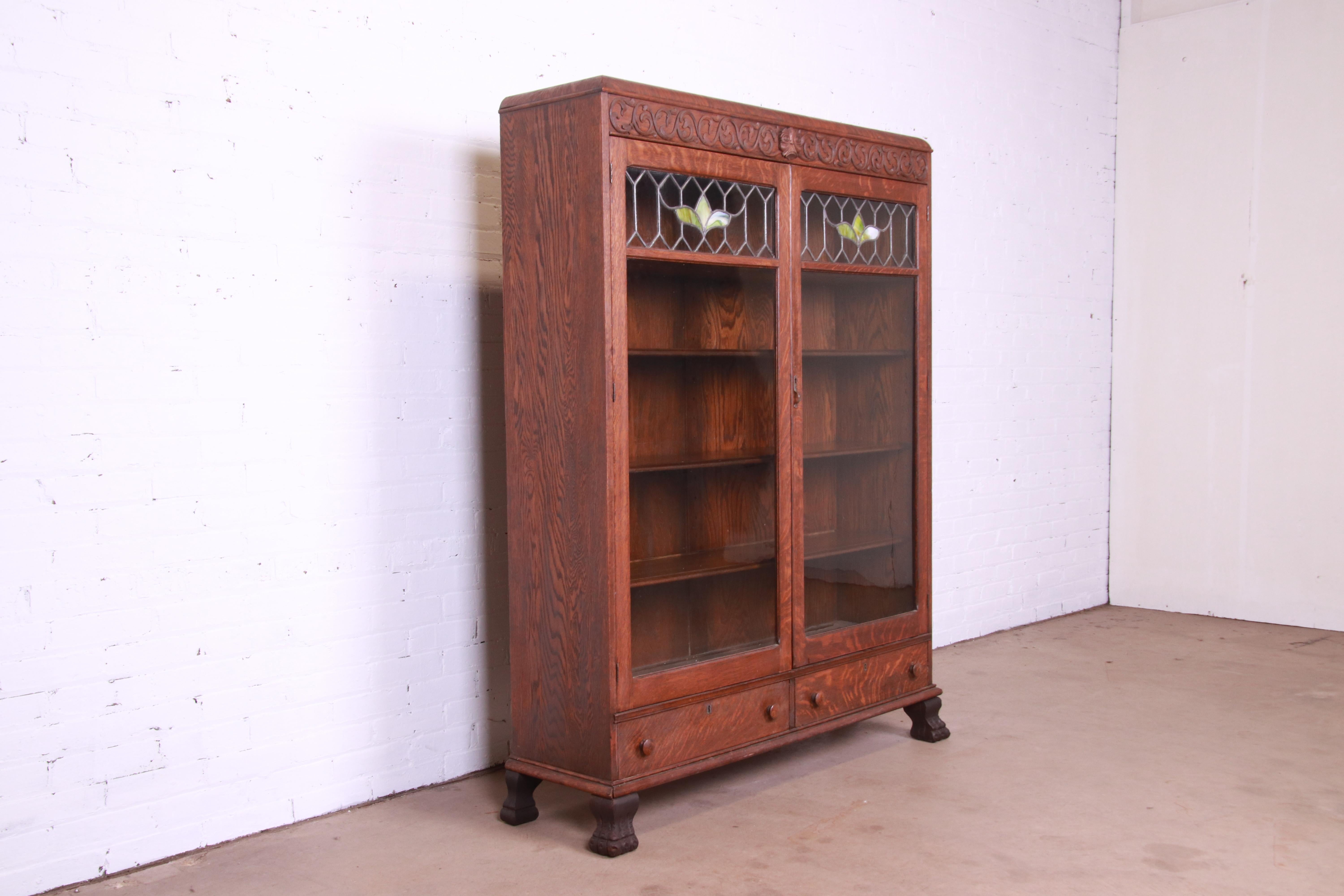 mission style bookcase with glass doors