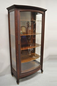 Antique Mission Oak Arts & Crafts Bowed Front China Display Cabinet Curio