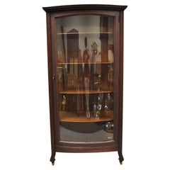 Antique Mission Oak Arts & Crafts Bowed Front China Display Cabinet Curio