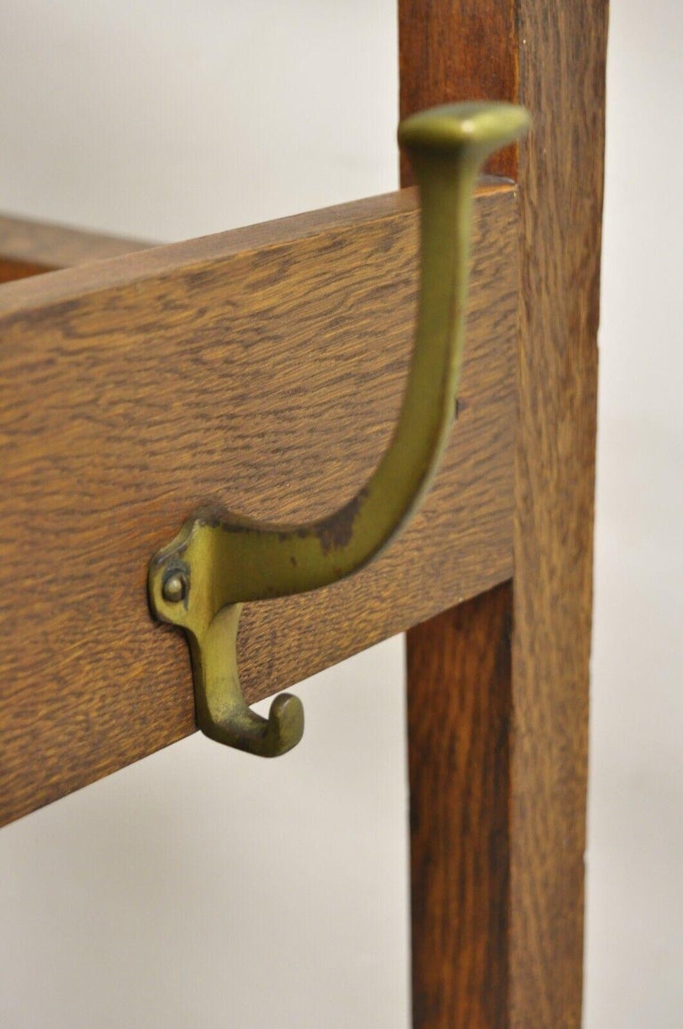 Antique Mission Oak Arts and Crafts Coat Hook Hall Tree Umbrella Stand