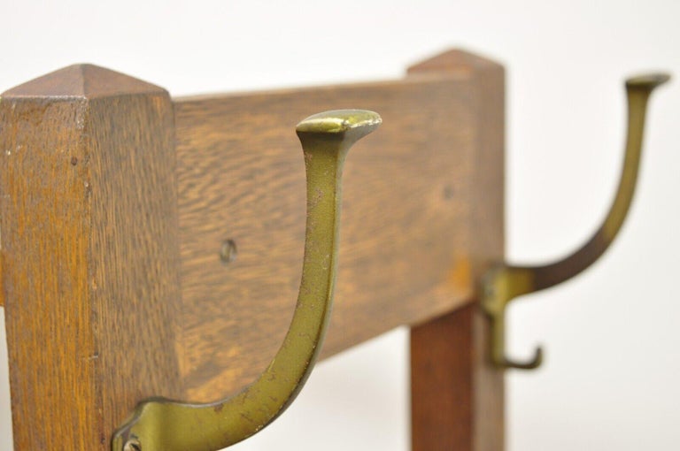 Antique Mission Oak Arts and Crafts Coat Hook Hall Tree Umbrella Stand
